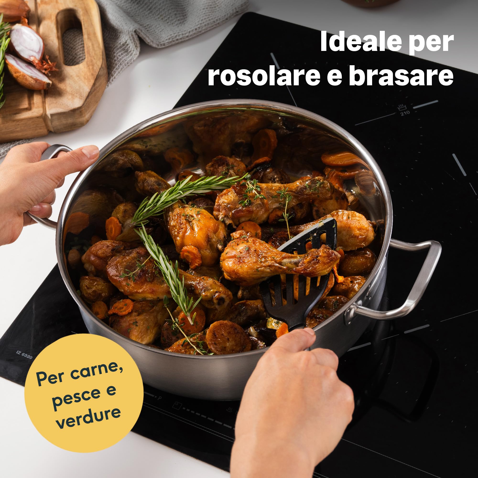 SILBERTHAL Casseruola acciaio inox - Induzione gas e forno - Tegami 28 cm - Pentola bassa 5 litri con coperchio