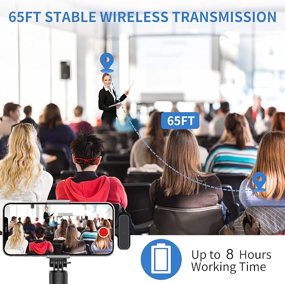 Caiord Wireless Lavalier Microphone for iPhone iPad Android, Mini USB C Mic