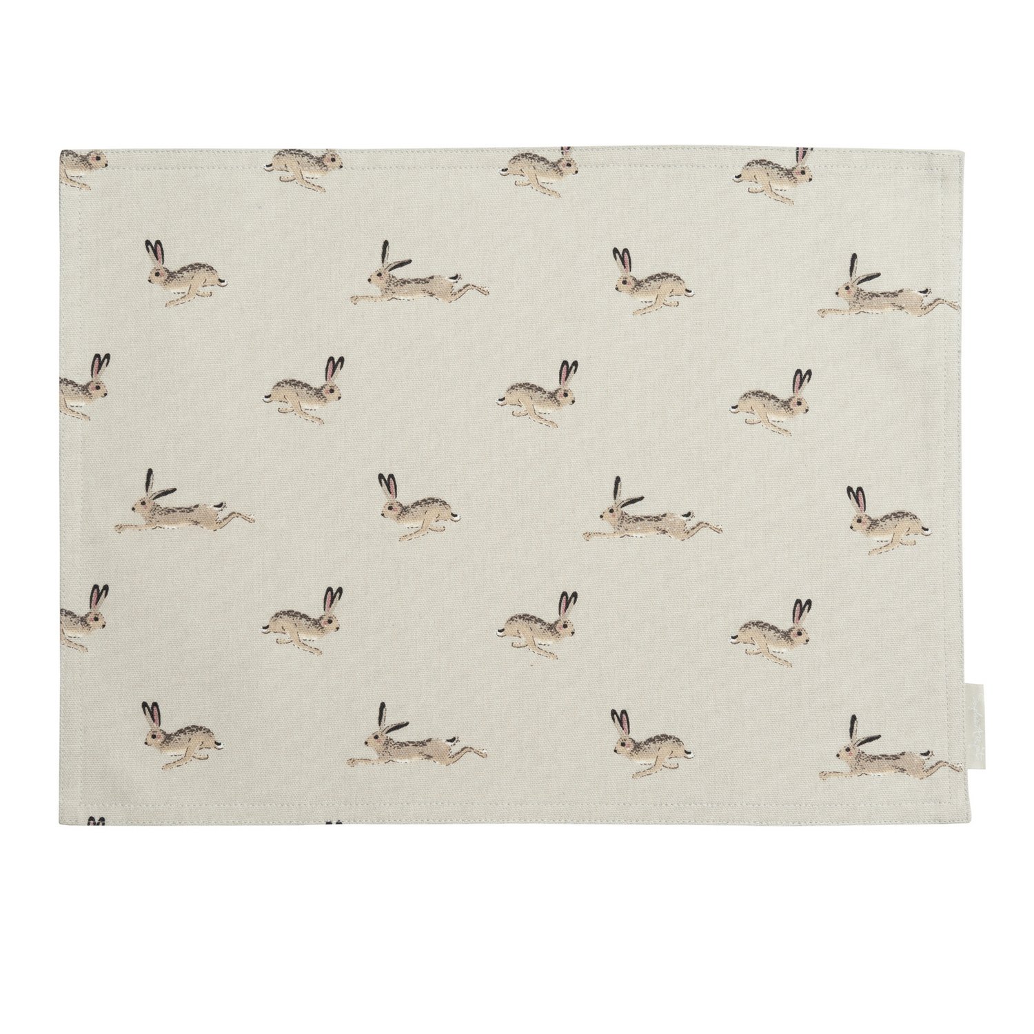 Sophie Allport - Hare Fabric Placemat, 100% Cotton, Stylish, Neutral Print, Kitchen Dining Table Mat, 40 x 30cm, Single Item