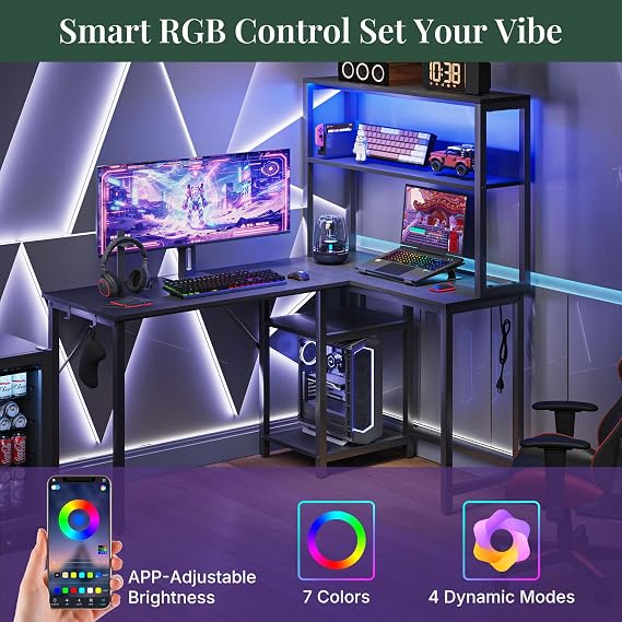 53 L Shaped Gaming Desk Reversible Corner Desk for Home Office
