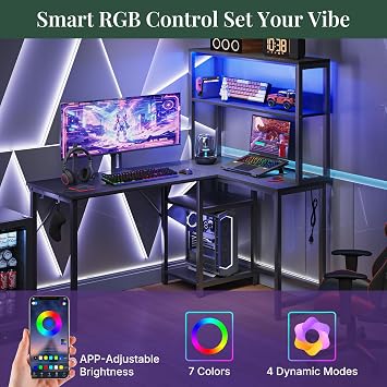 53 L Shaped Gaming Desk Reversible Corner Desk for Home Office