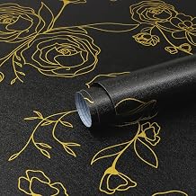 Rose Floral Self Adhesive Wallpaper Roll – Textured Wall Sticker for Bedroom, Living Room and Hallway Décor (Black - 45x300 cm) Pack of 1