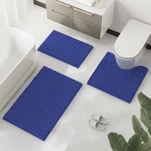 Miniatura 63 de Juego de 3 alfombras de baño extrasuaves y absorbentes, alfombras de baño de felpilla, alfombra de felpa antideslizante, juego de baño con alfombras