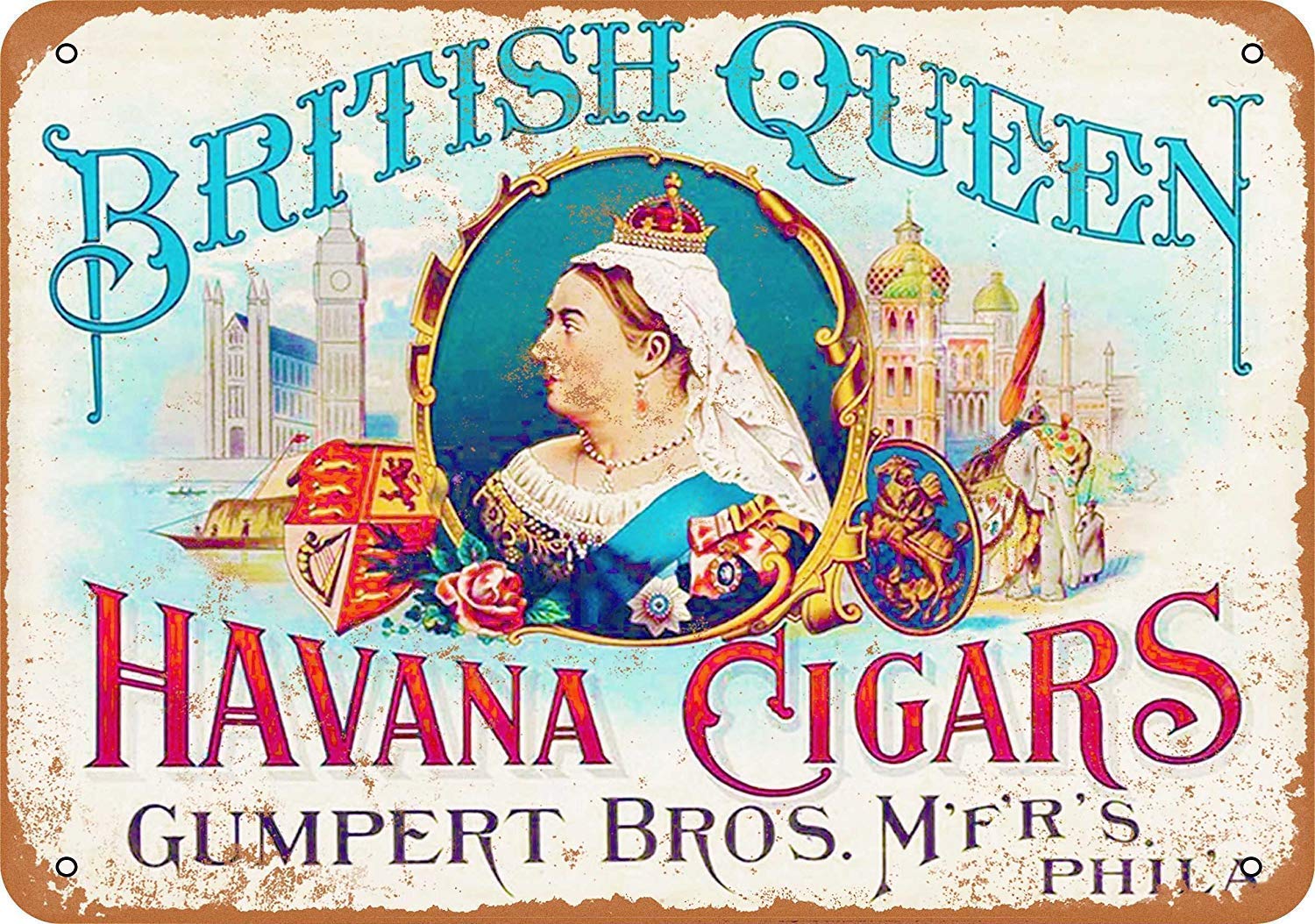 British Queen Havana Cigars New Metal Tin Sign 8x12 inches