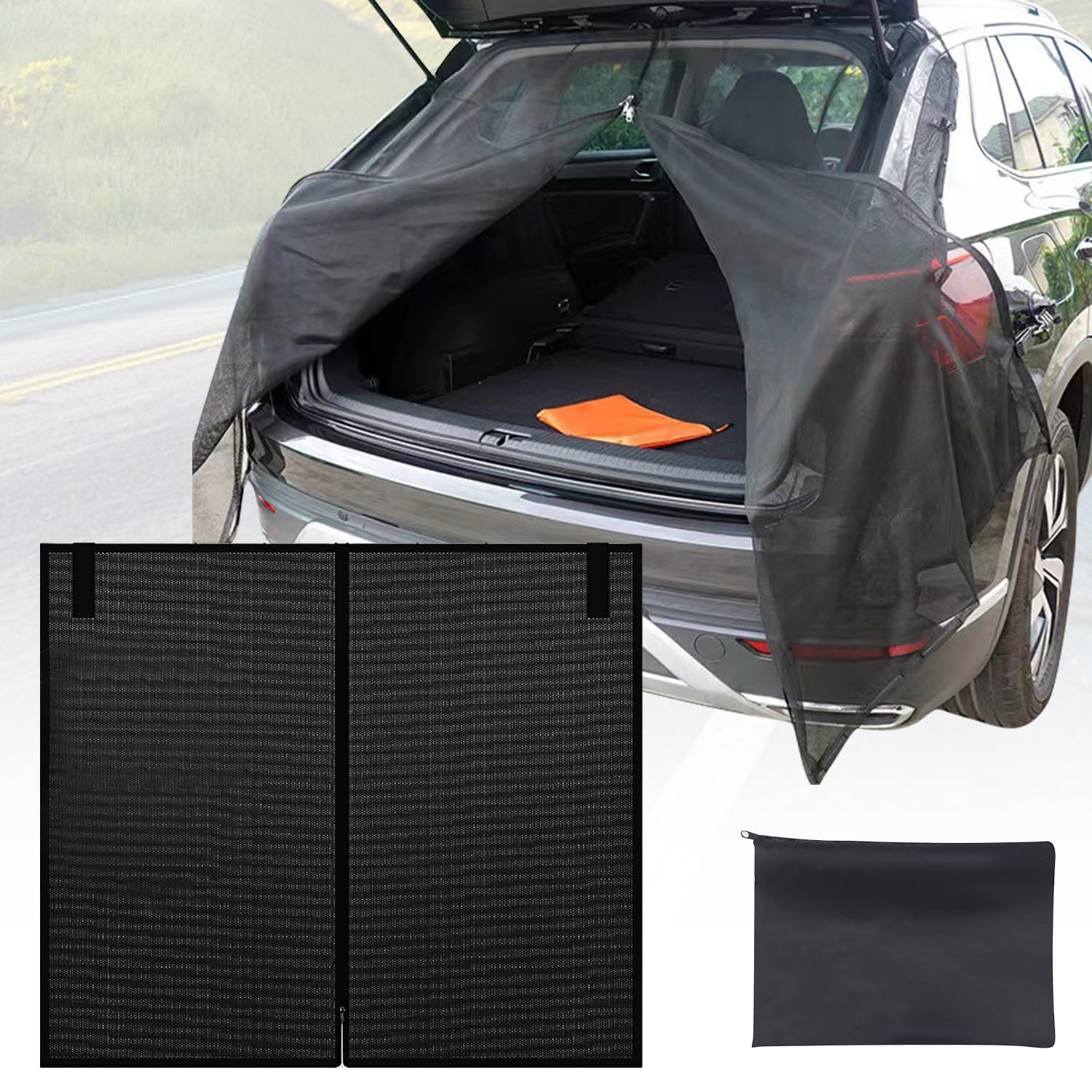 Copertura per portellone con zanzariera, 180x150cm Copertura per porta a battente del bagagliaio Protezione solare, Zanzariera magnetica per auto, Tenda divisoria per auto Protezione solare