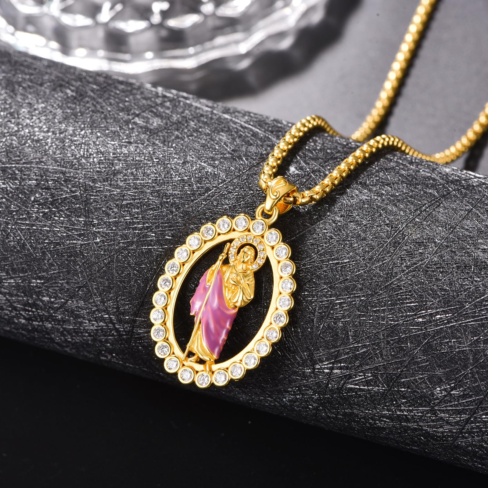 Collana San Giuda Taddeo 3D - Giallo Oro Laminato, Ciondolo Religioso Con Catena Figaro