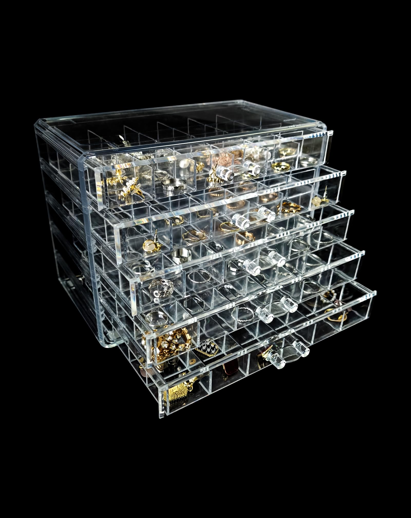 Organisateur bijoux acrylique 5 tiroirs pour boucles d'oreilles et bagues