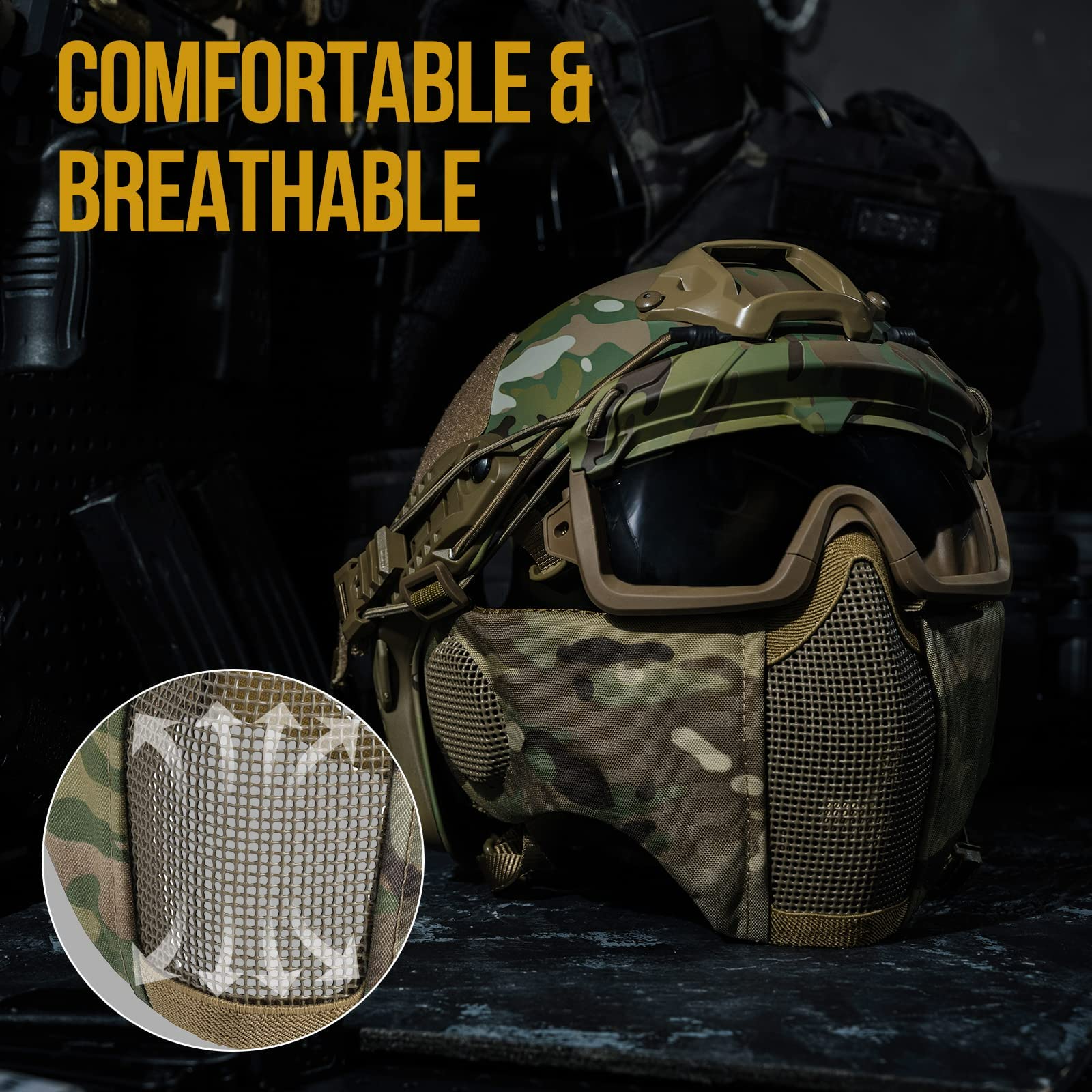 OneTigris Casco Airsoft Mich 2000 Paintball con maschera e occhiali protettivi per softair paintball