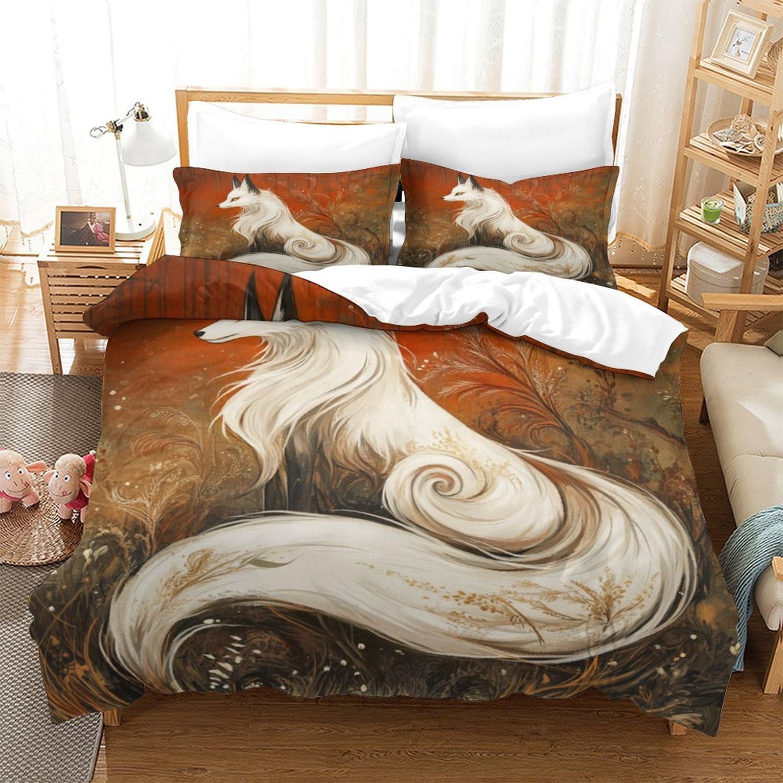 Fox Three-dimensional Printing Bedding Bedding Ensemble Fox Duvet Cover Superior Microfiber Pillow Slip Included Gentle And Washable Single（140x200cm）