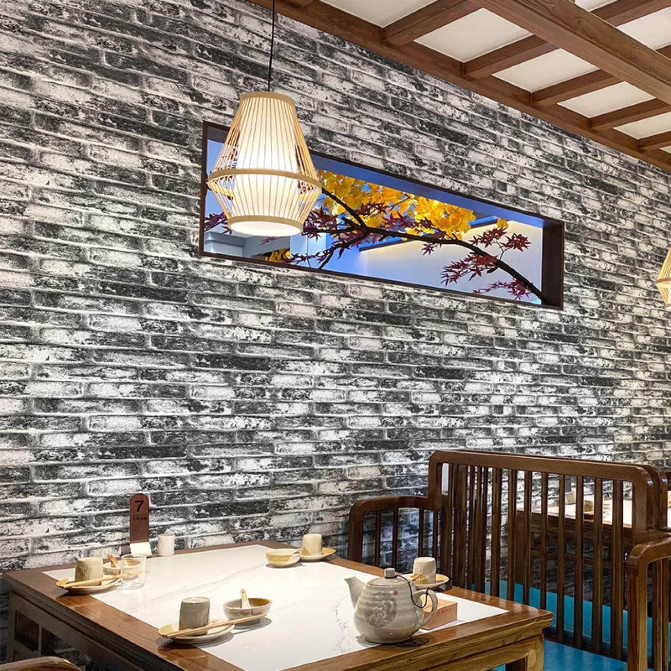 Amazon.co.jp: [CUNW] 3D立体壁紙 石レンガ 壁紙シール 蔦 石垣 45cm