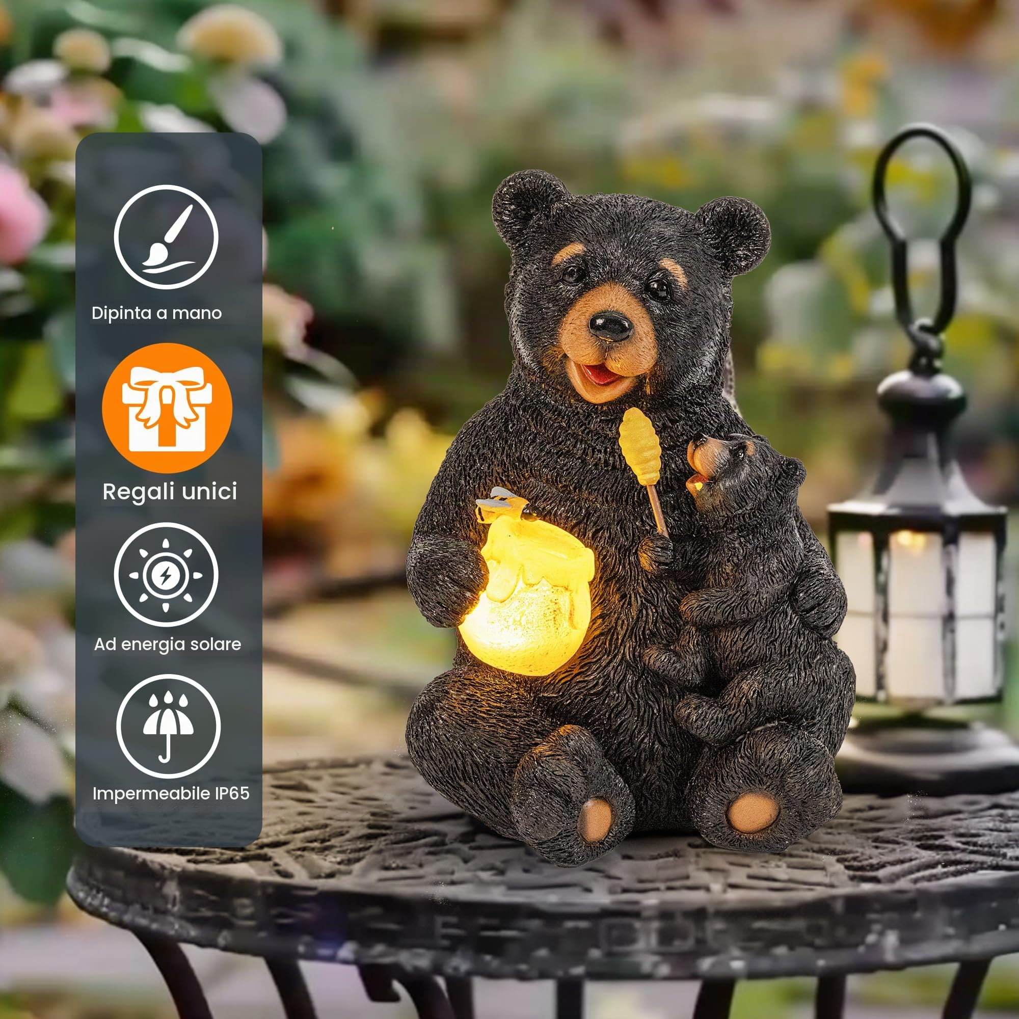 GIGALUMI Statue solari da giardino a forma di orso amorevole, luci per esterni, cortile, decorazione da giardino, l'inaugurazione della casa per mamma, donne