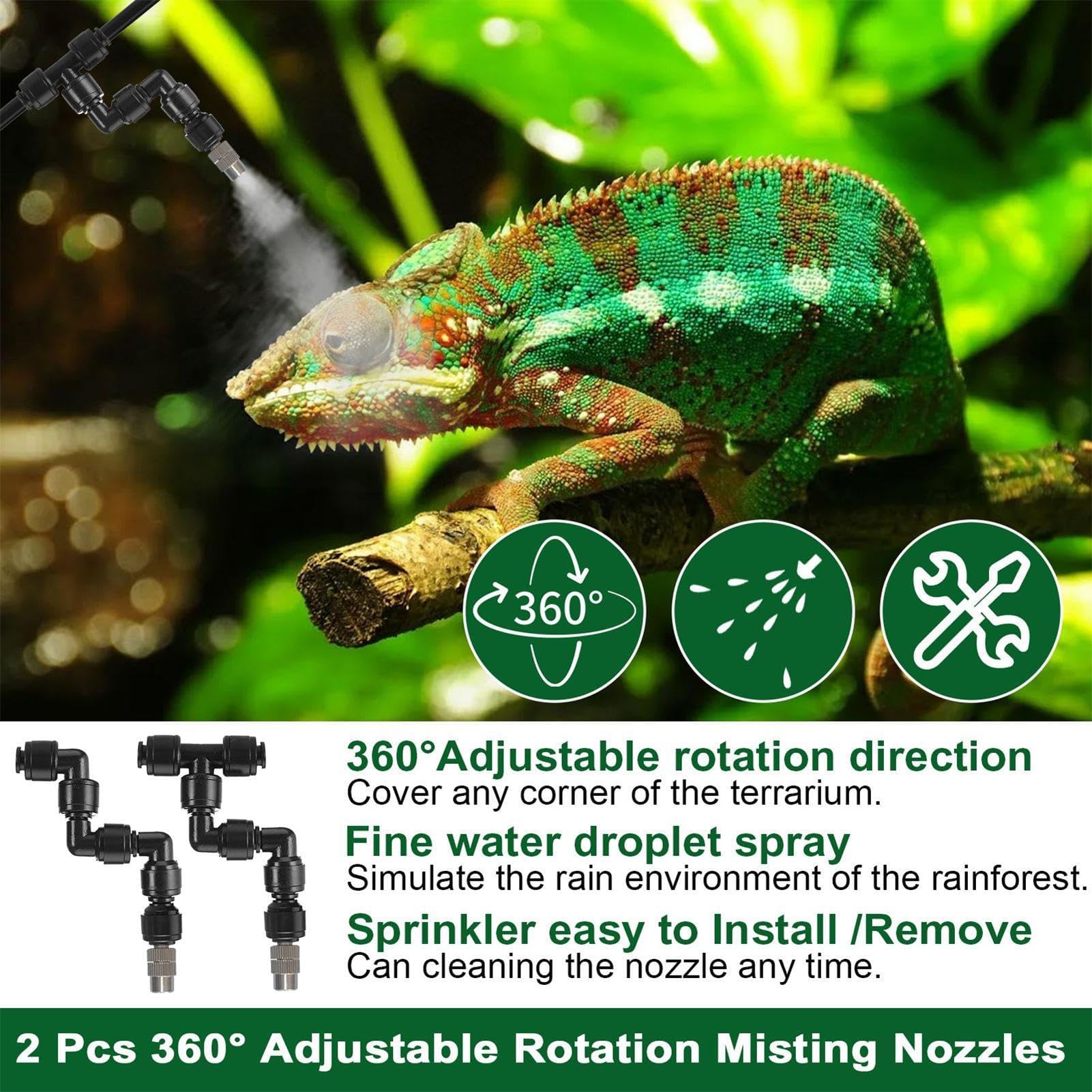 Terrarium Fogger - Umidificatore automatico con timer e ugelli nebulizzatori a 360 gradi per rettili, anfibi, lucertole, tartarughe, rane e camaleonti