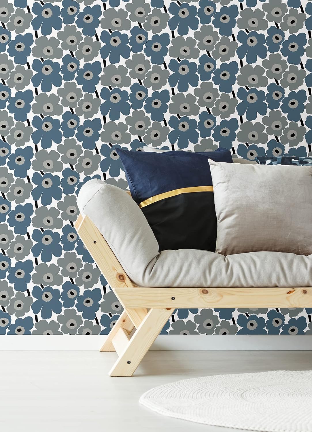 Marimekko Grey Pieni Unikko Peel & Stick Wallpaper, Blue (MKS4493)