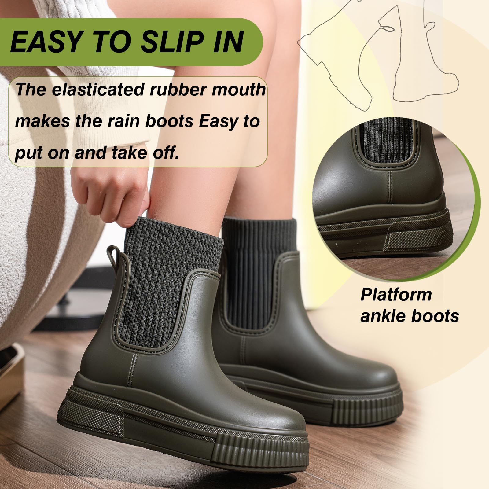 AONEGOLD Botas de Agua Mujer Calor Acogedor Botas de Goma Revestimiento Zapatos de Lluvia Moda Tobillo Boots Aire Libre Jardín Trabajo Boots Gr.36-41