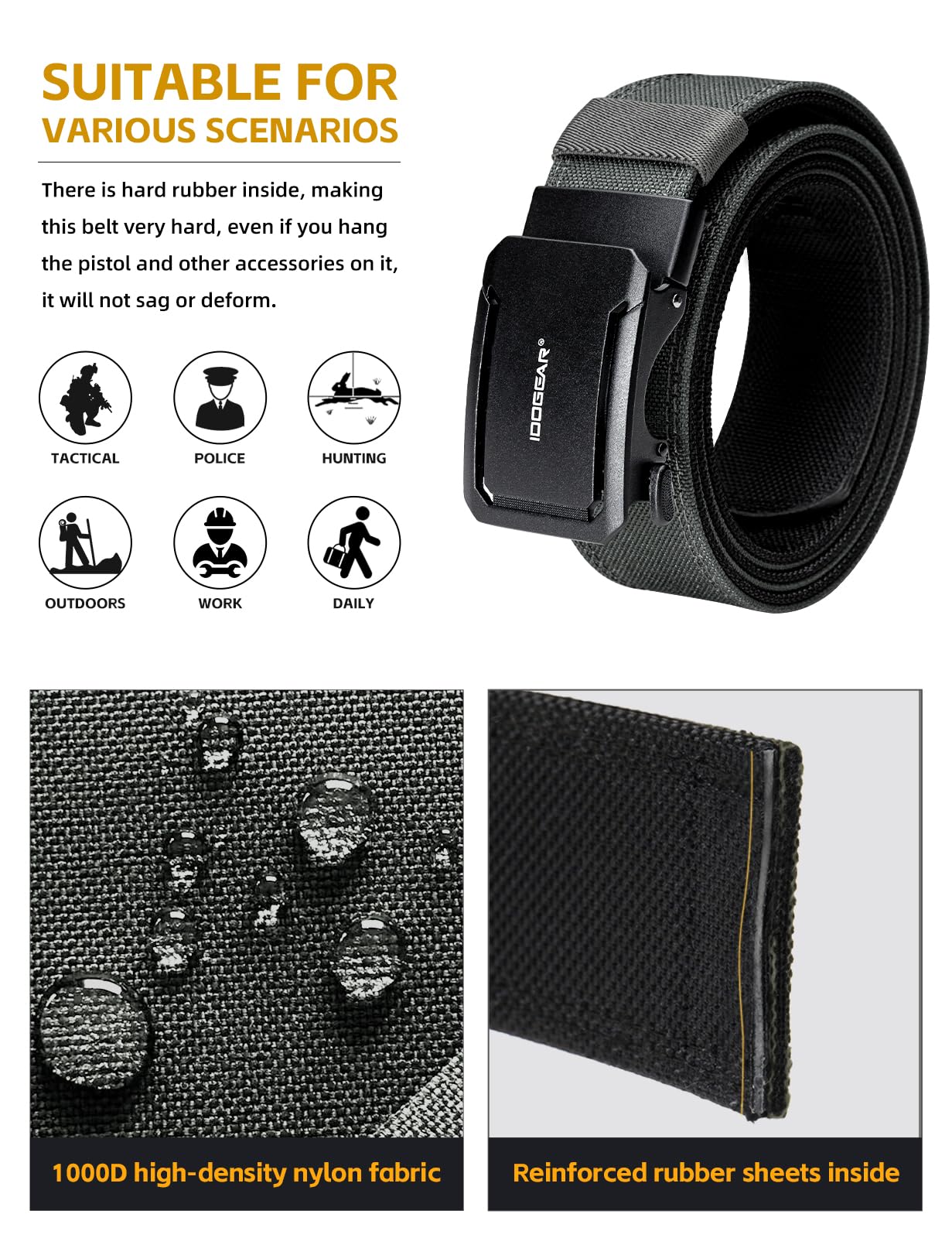 IDOGEAR Schnellverstellbarer taktischer Ratschengurt | Strapazierfähiges 1000D-Nylon für EDC, CCW und den Einsatz im Dienst
