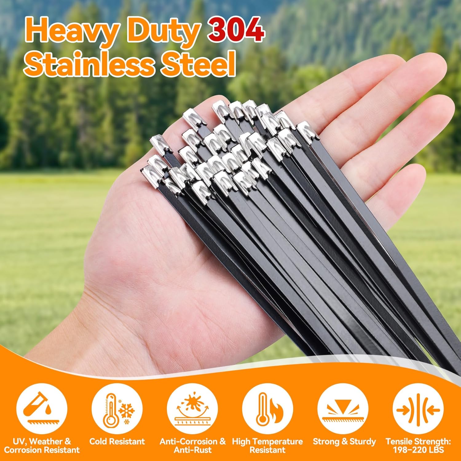 Heavy Steel Cable Tie Gun Tool Set, 2026 Upgraded Stainless Steel Cable Tie Gun with 200pcs Uv Resistant Black Metal Zip Ties Heavy Duty Outdoor Fastening & Cutting for Chain Link Fence, Exhaust Pipe