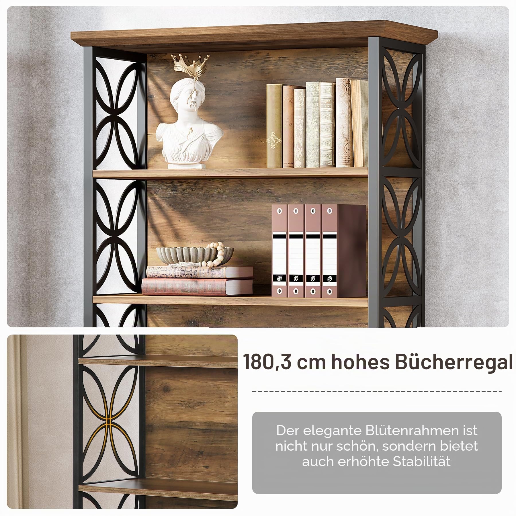 Tribesigns Bücherregal mit 6 Ebenen, 180,3 cm, industrielles Bücherregal mit Metallrahmen, freistehend, offene Aufbewahrungsregale für Zuhause, Büro, Wohnzimmer, Schlafzimmer