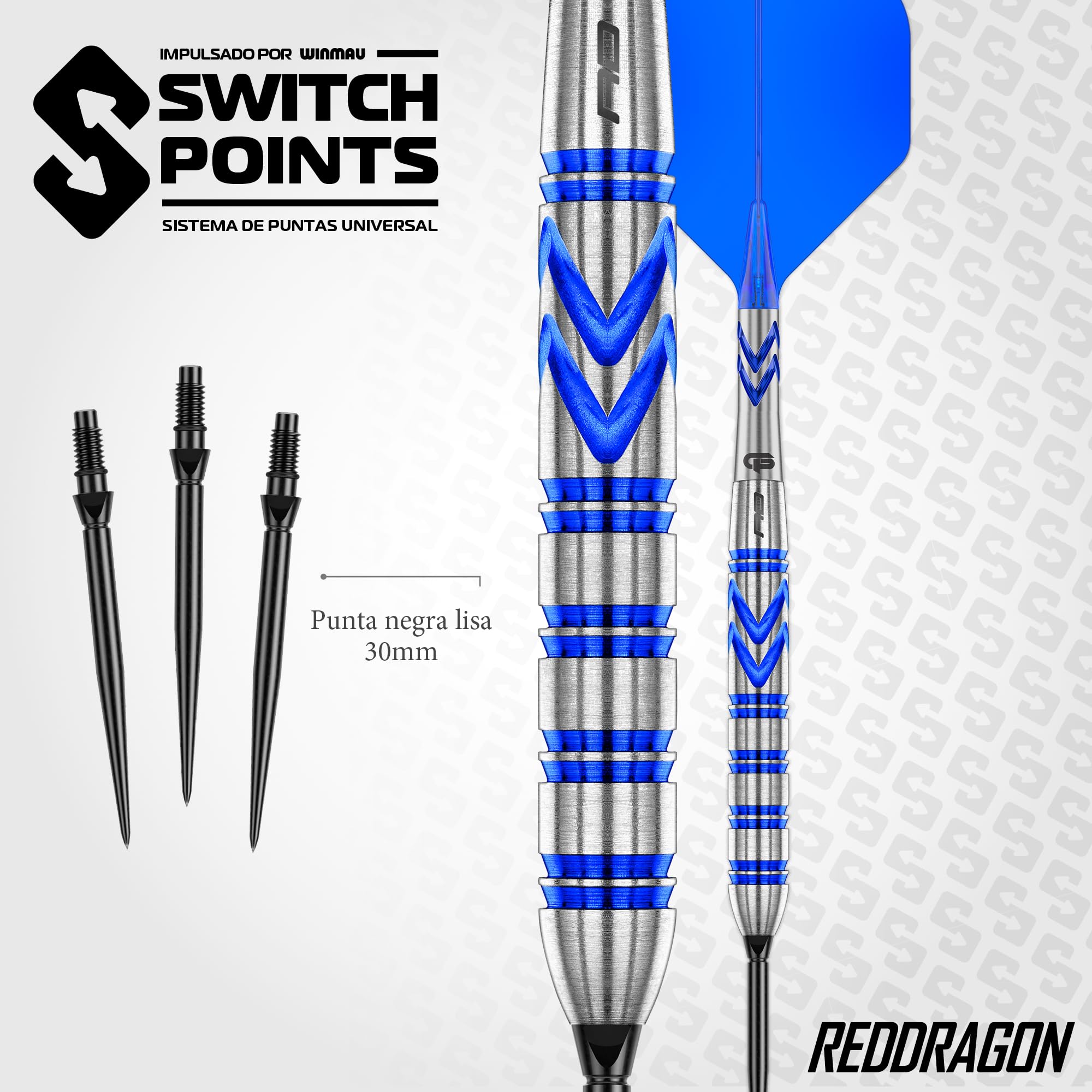 RED DRAGON Dardos Gerwyn Price Original | Gerwyn Price Original Switch Points - Juego de dardos de 90% tungsteno - Nitro Flite integrado vuelo/eje, plumas de dardos y tallos | Dardo de 24 g