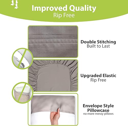 Vista 164 de BAMPURE - Juego de sábanas de 100 % viscosa de bambú, refrescantes, suaves, bolsillo profundo de hasta 16 pulgadas, 1 sábana encimera, 1 sábana Gris