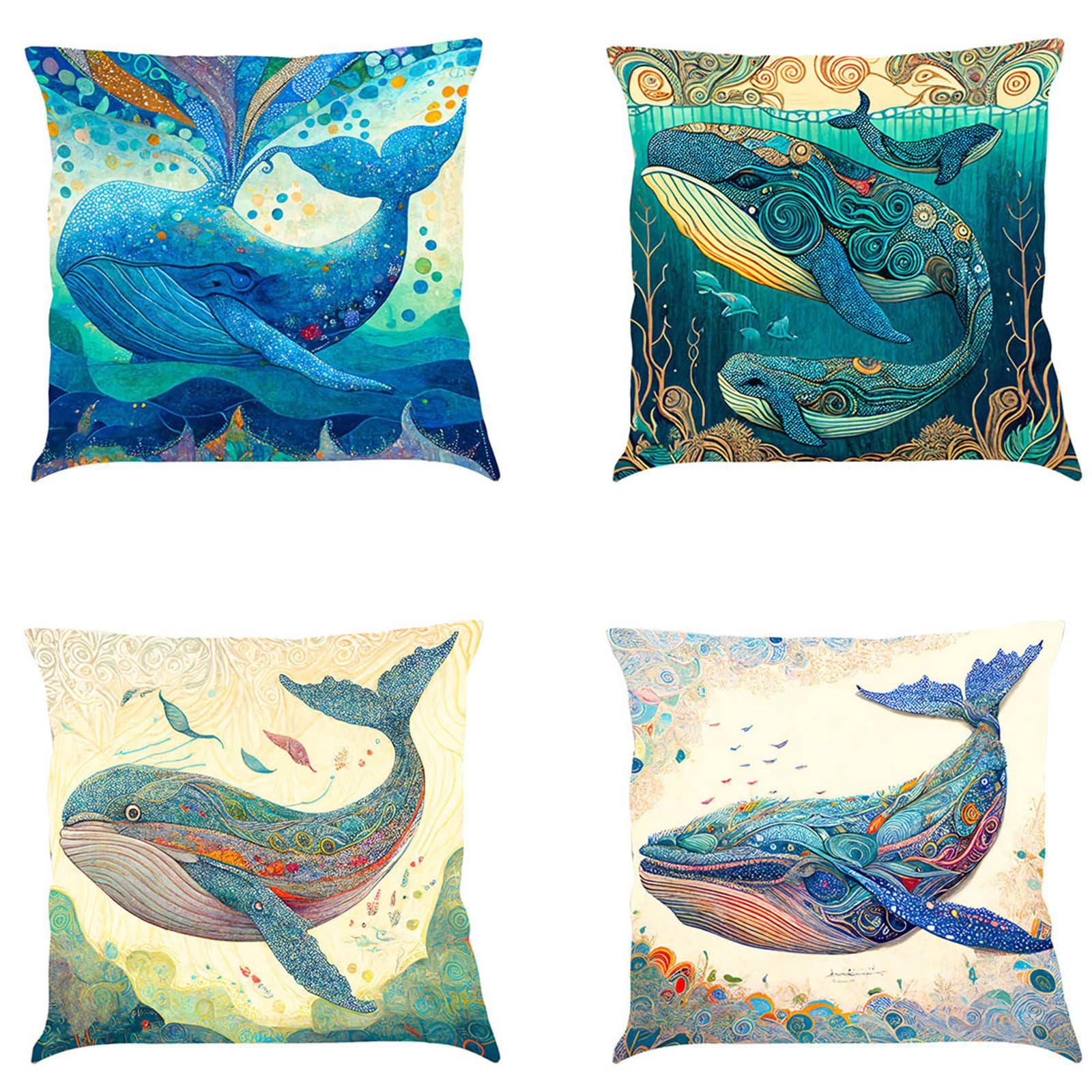 Housses de coussin en lin animaux marins 55x55 cm pour décoration élégante
