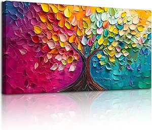 SERIMINO Tree of Life Wall Art Large Artwork, Abstract Tree Canvas Oil Painting Art Prints, Nature Plant Colorful Wall Decorations, Modern Aesthetic Pictures Wall Decor Living Room Bedroom 24"X48"
