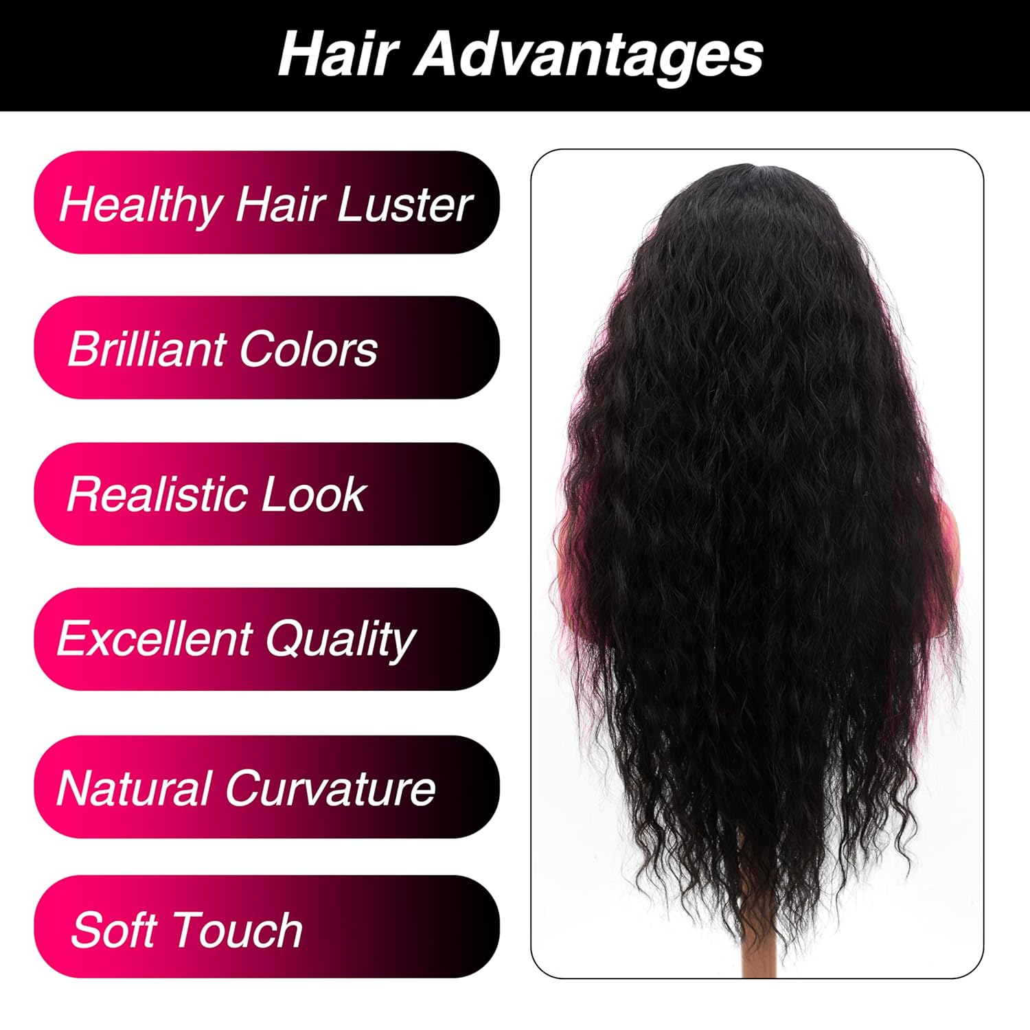 GIANNAY Pink Highlights Deep Wave 250% Density 13x4 HD Lace Front Wigs Pre-Plucked Hairline Synthetic Heat Resistant Fiber Hair Wigs With Baby Hair Black with Pink Deep Curly Wigs For Women 26 Inch