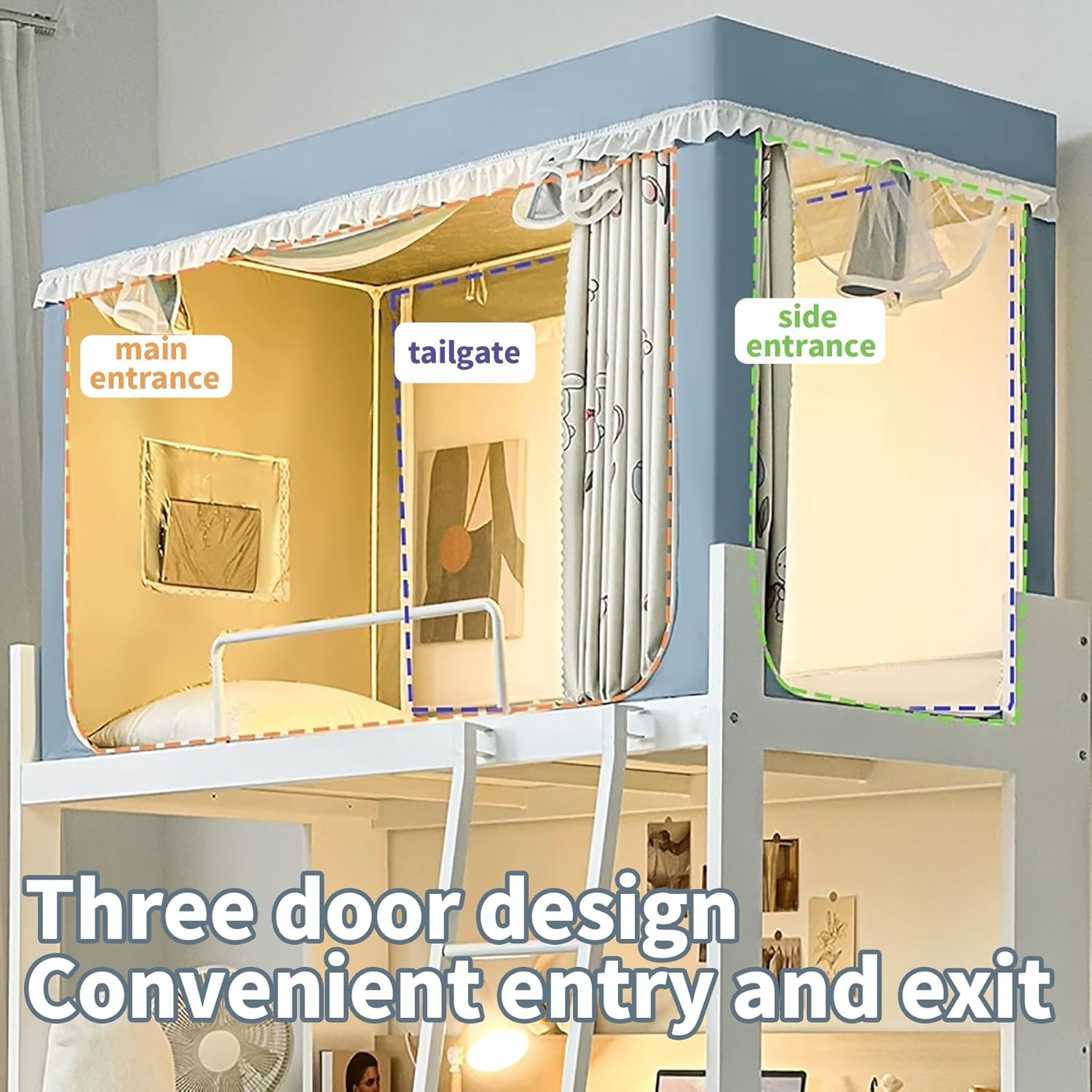 Fabric Bed Drapes Mesh Protection Canopy Shielding Netting,Retractable Bed Curtain Canopy Bed Tent Twin Canopy Bed Poles Dorm Bed Privacy Tent Canopy Bed Frame Curtains Twin Top Bunk Bed Ten