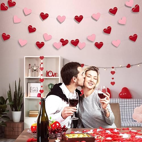 Miniatura 5 de PartyGarden Guirnalda de corazón de San Valentín, paquete de 4 pancartas en forma de corazón rojo/rosa para el día de San Valentín, día de los