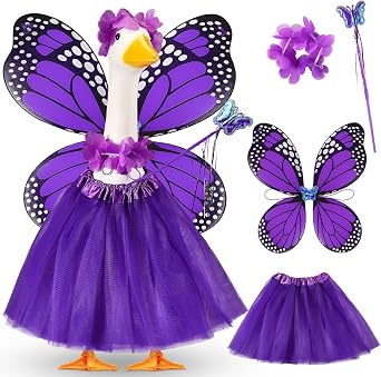 5pcs Butterfly Porch Goose Outfit Costume Tutu Skirt Butterfly Wing Wand Flower Crown for 17 23 Cement Goose