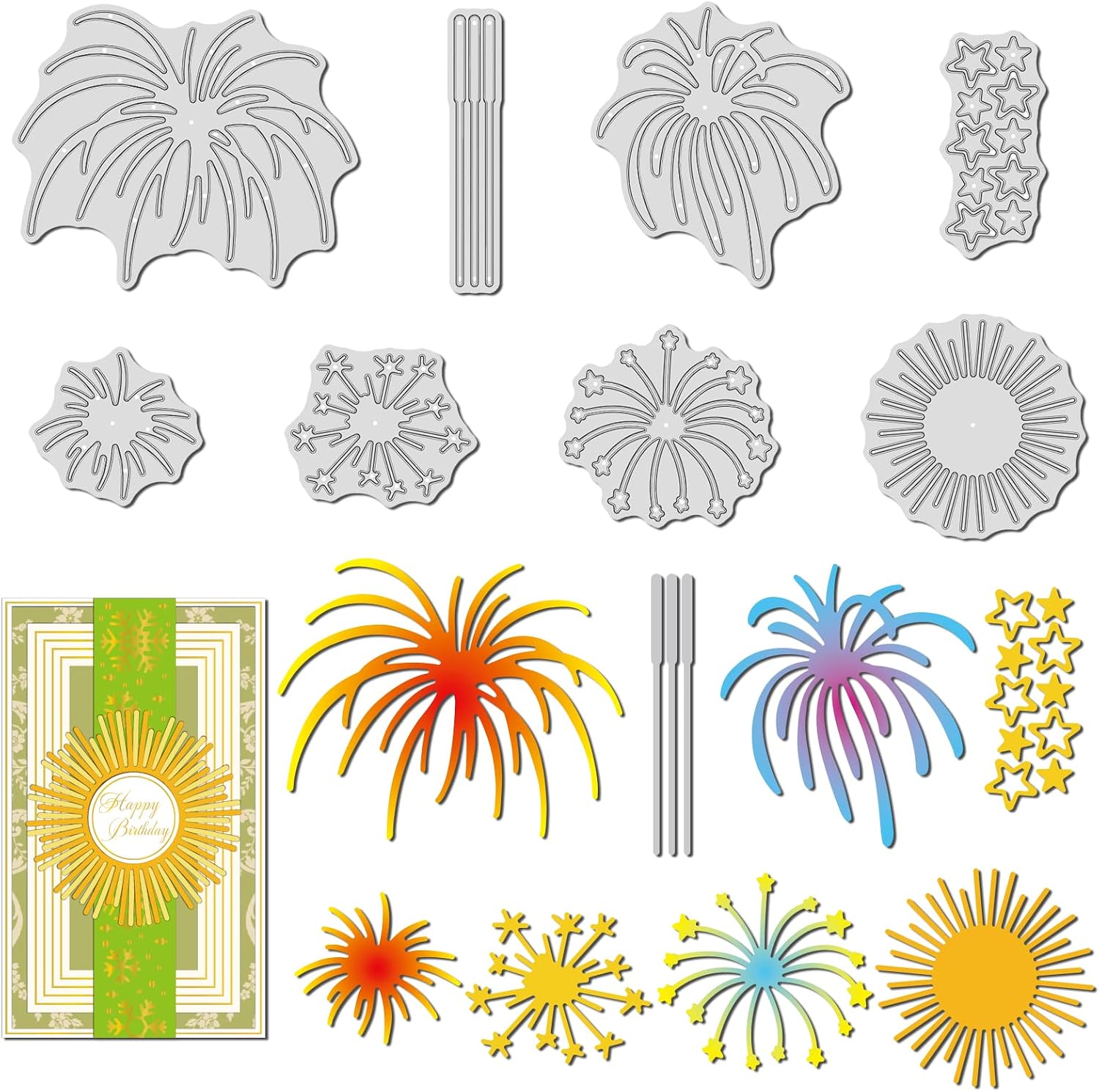 GLOBLELAND Fireworks Cutting Dies Metal Festival Embossing Stencils Die Cuts for Paper Card Making Decoration DIY Scrapbooking Album Craft Decor