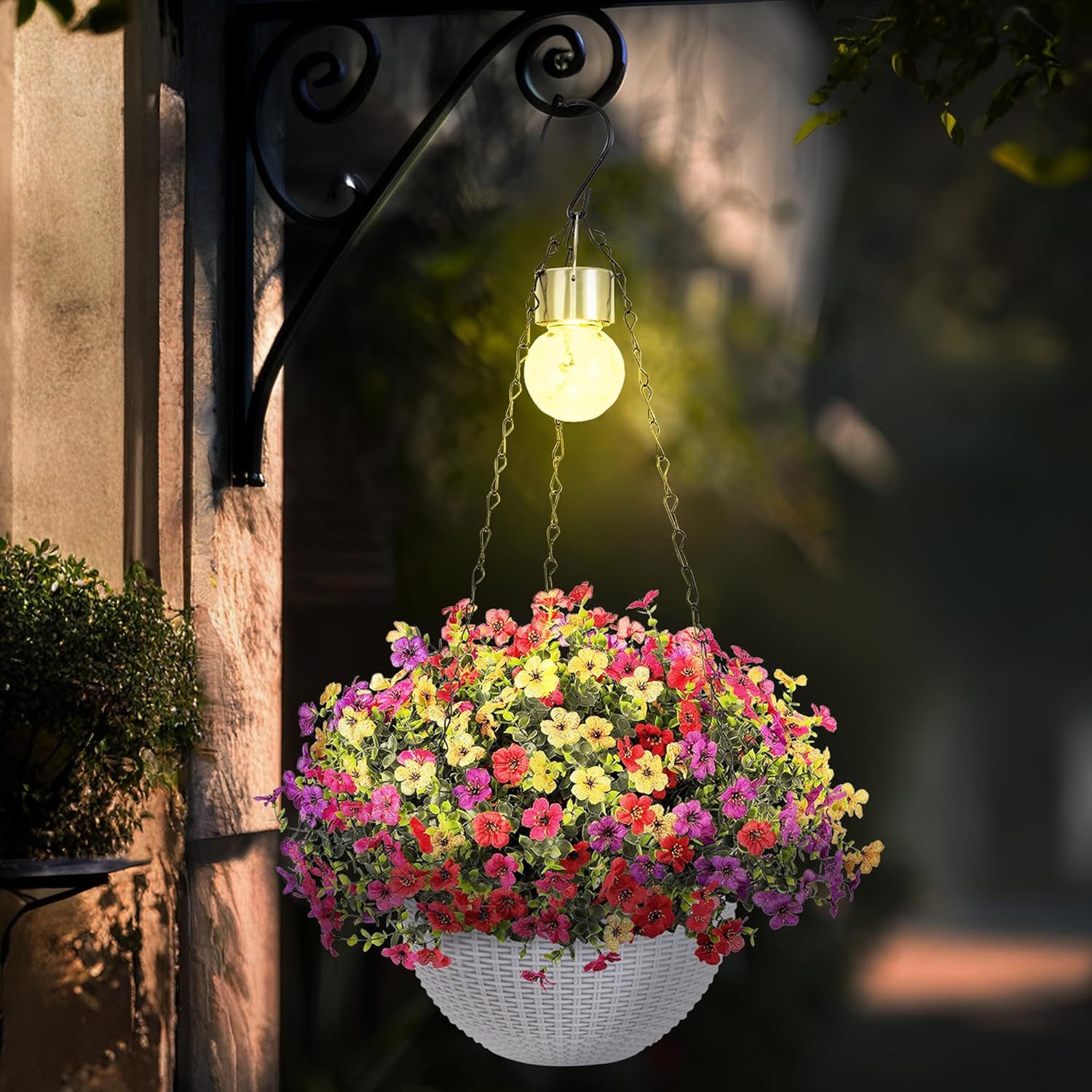 Artificial Faux Hanging Plants Flowers Basket for Spring Outdoor Outside Decorations, Fake Silk Daisy Look Real,Ferns in Planter UV Resistant Realistic for Front Door Yard Farmhouse Wedding Decor