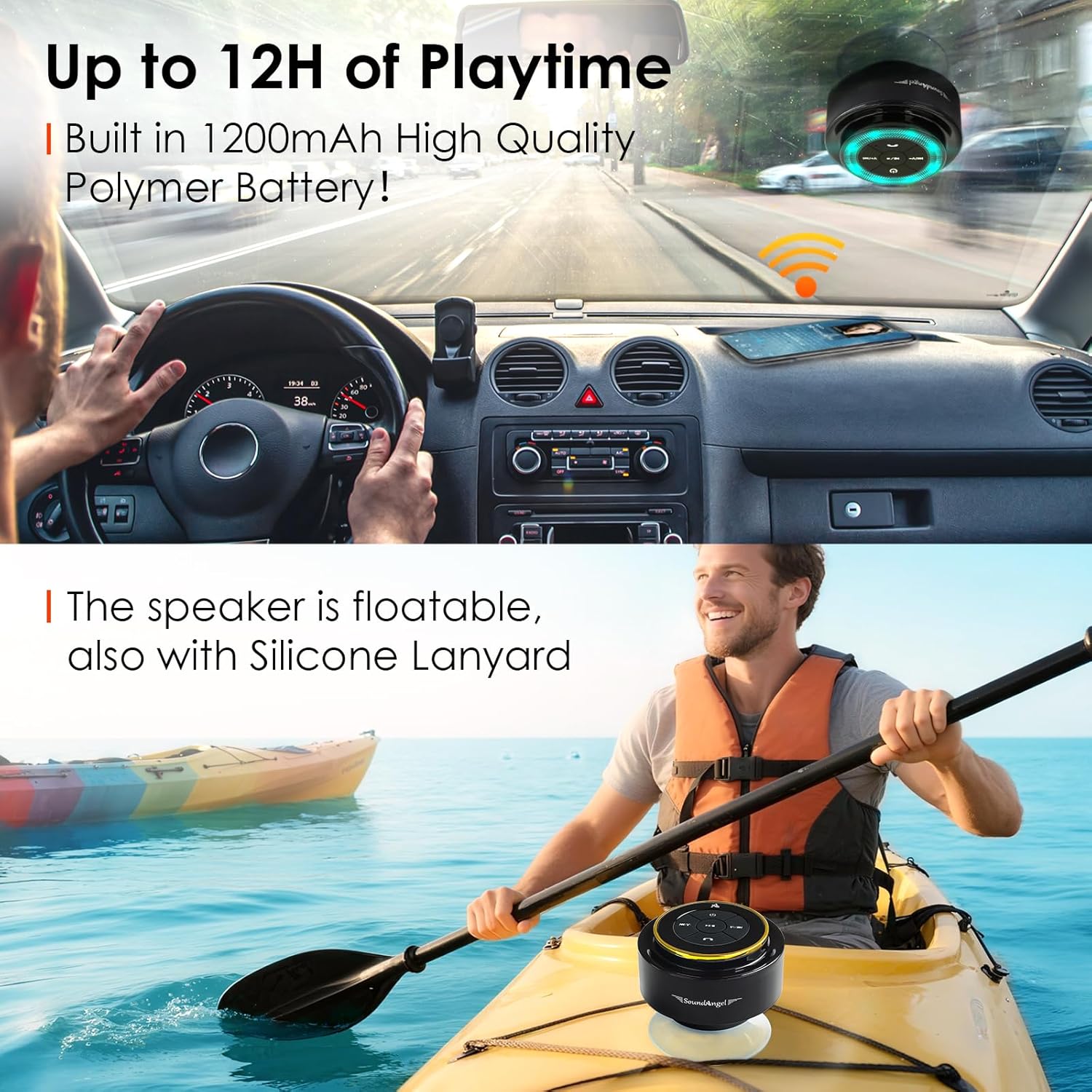 XLEADER (Upgraded Pro Shower Speaker, Certified IPX7 Waterproof Bluetooth Speaker, 8W Crystal Sound&Rich Bass, 15H Playtime, with Suction Cup&Silicone Lanyard,Ideal Gifts, SoundAngel Mate(2 Gen) Gold - Image 7