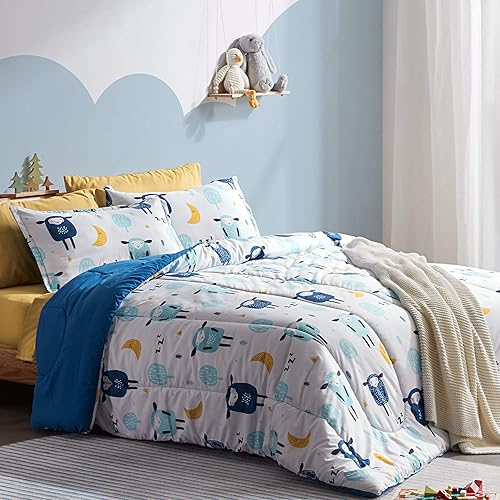Miniatura 7 de SLEEP ZONE Juego de edredón para niños, tamaño matrimonialqueen, súper lindo y suave, ropa de cama para niños en una bolsa, juego de 7 piezas con