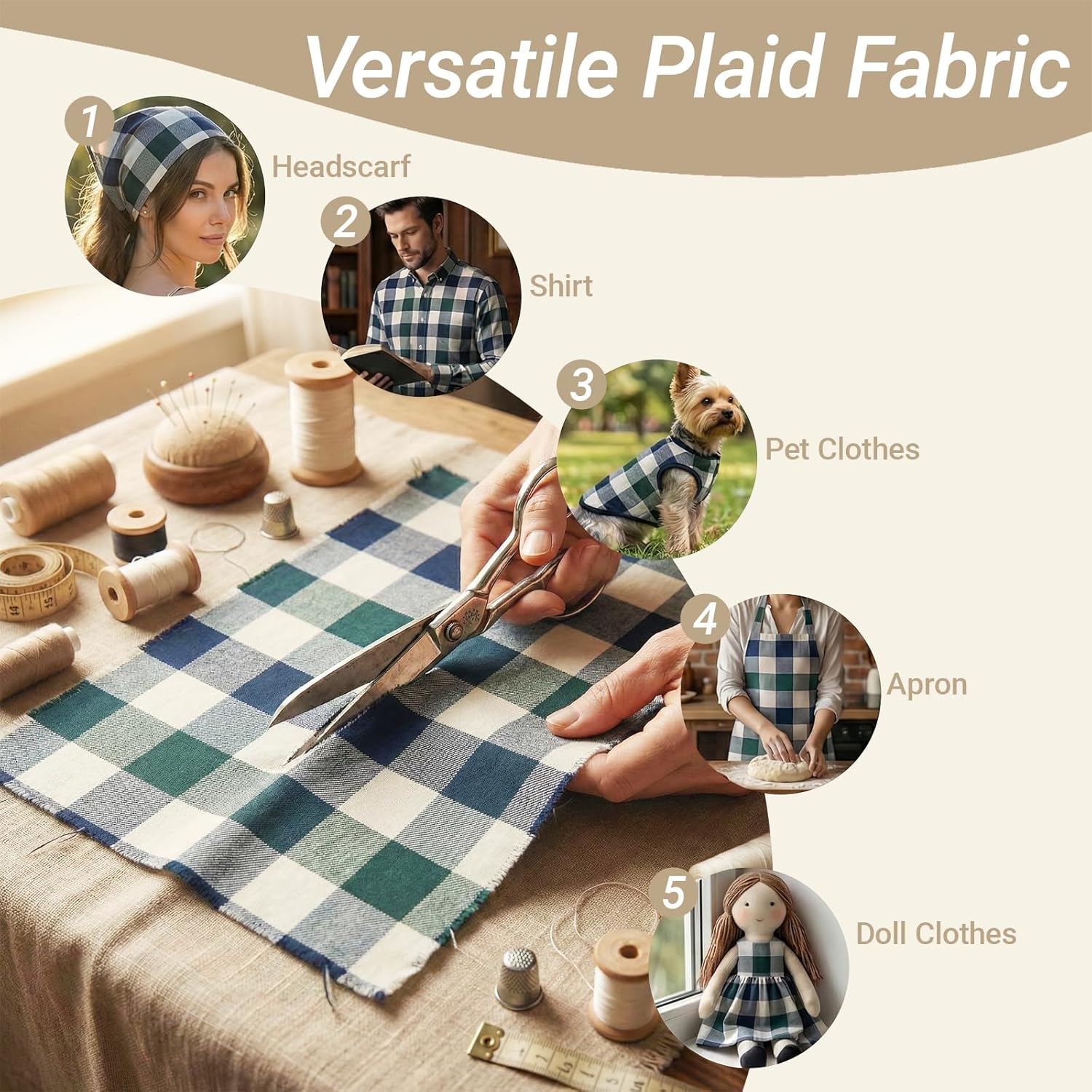 Q&J Fabric Co. 3 Yard x 57Inch Plaid Fabric,Gingham Fabric by the Yard, 4.42 oz/yd²,Checkered Cloth Tartan Poly-Cotton Material for DIY Crafts,Quilting,Apparel,Tablecloths (Navy Blue & Hunter Green)