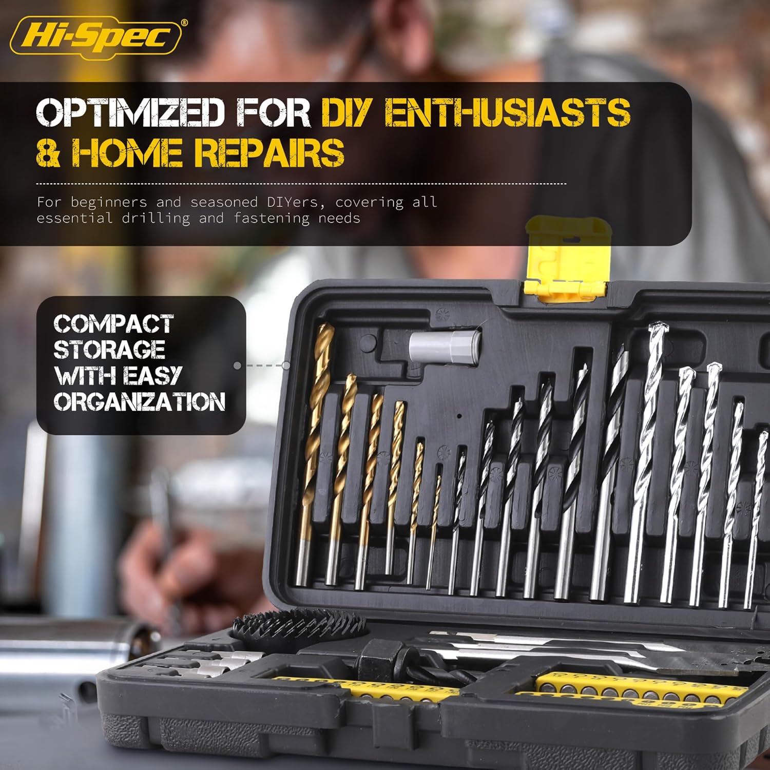 Hi-Spec Drill Bit Set: Multi Steel Drill Bits and Screw Nut Driver Bit Set. HSS Metal, Masonry, Brad Point Bits and Hole Saws for Drilling Metal, Wood, Brick and Concrete
