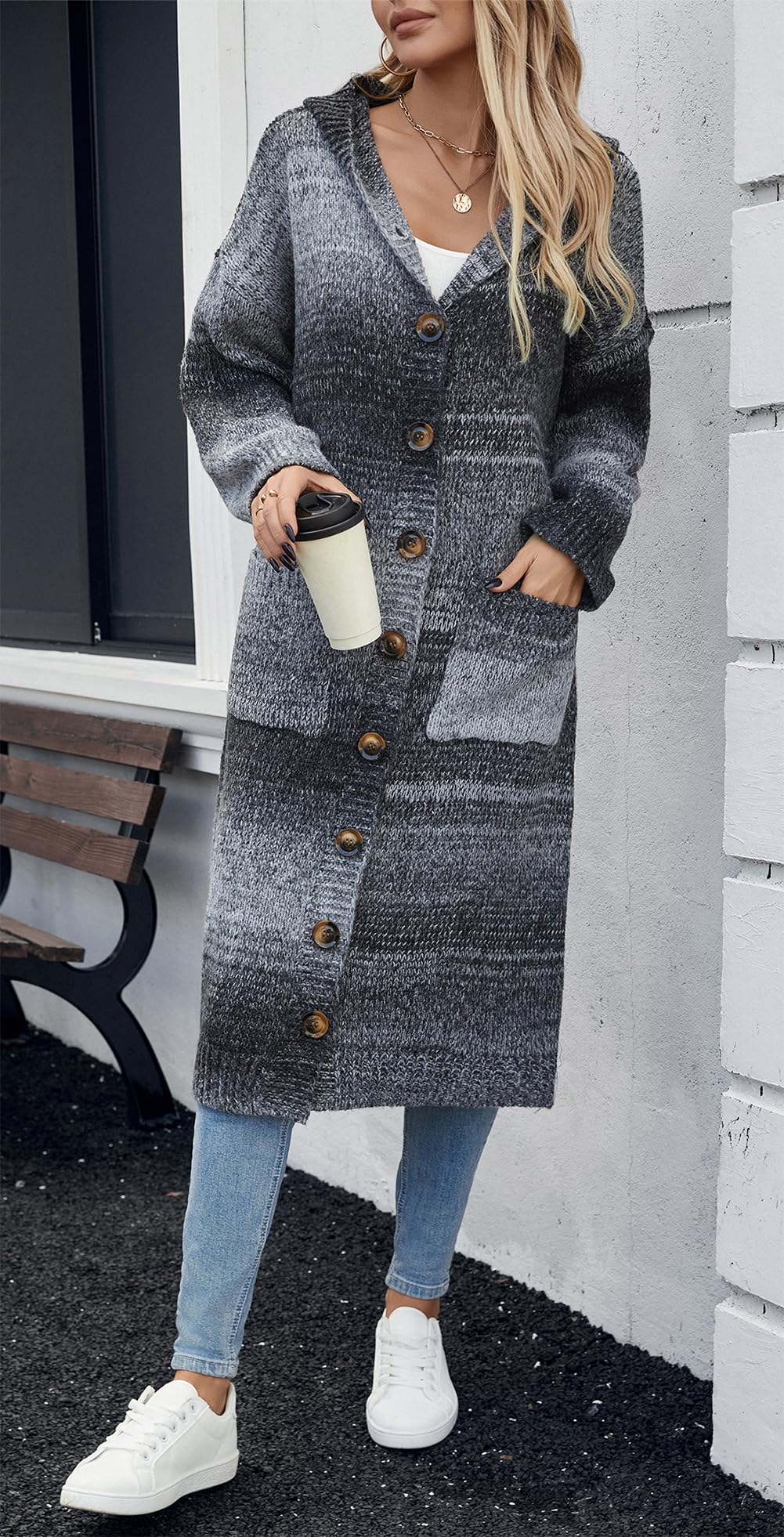 YUTILA Dicke Lang Strickjacke Damen Winter Oversize Grobstrickjacke Strickcardigan Pullover mit Knöpfe und Taschen