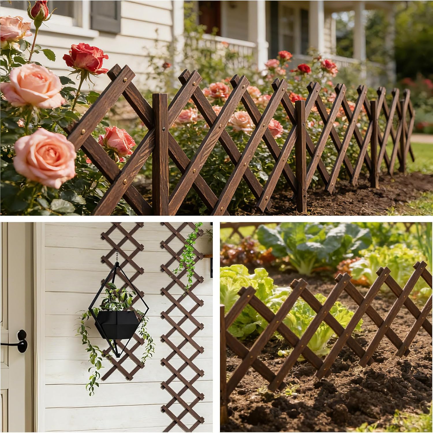 Expandable Garden Fence, Wood Lattice Panels for Outside, Trellis for Climbing Plants Outdoor for Climbing Plants Such as Ivy and Roses, As Well as Decorating Garden Terraces and Rooms (1)