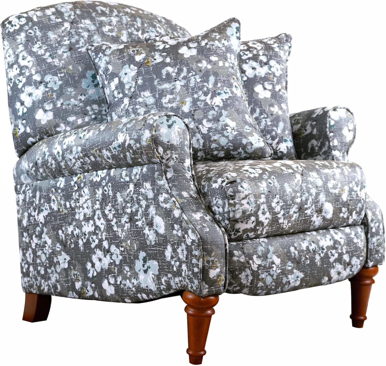 Sunset Trading Seascape Pushback Recliner | Manual Reclining Chair | Includes Two Matching Pillows | Blue Patterned Upholstered Living Room Armchair | Gray/Blue/White