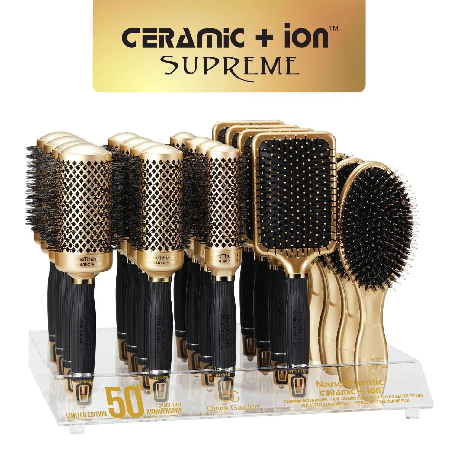 Olivia Garden Ceramic + Ion Supreme Styler Cushion Paddle Brush - Boar & Ionic for Shine, Frizz Control & Smoother Hair