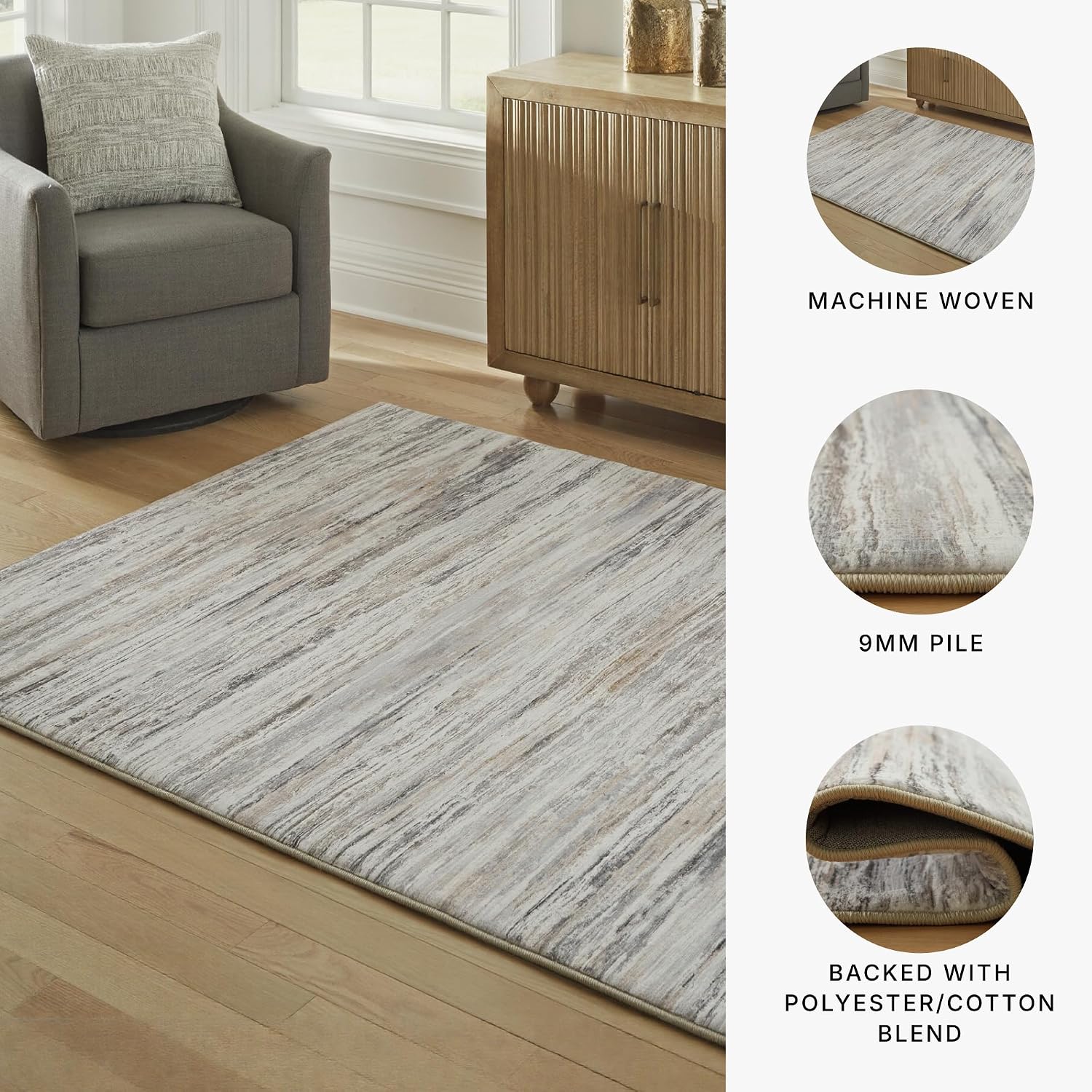 Signature Design by Ashley Memory Foam Rug, 5' x 7', Living Room | 0.88 inch extra thick memory foam area rug with 9 mm polyester faux fur pile, Modern abstract pattern, Nace Series