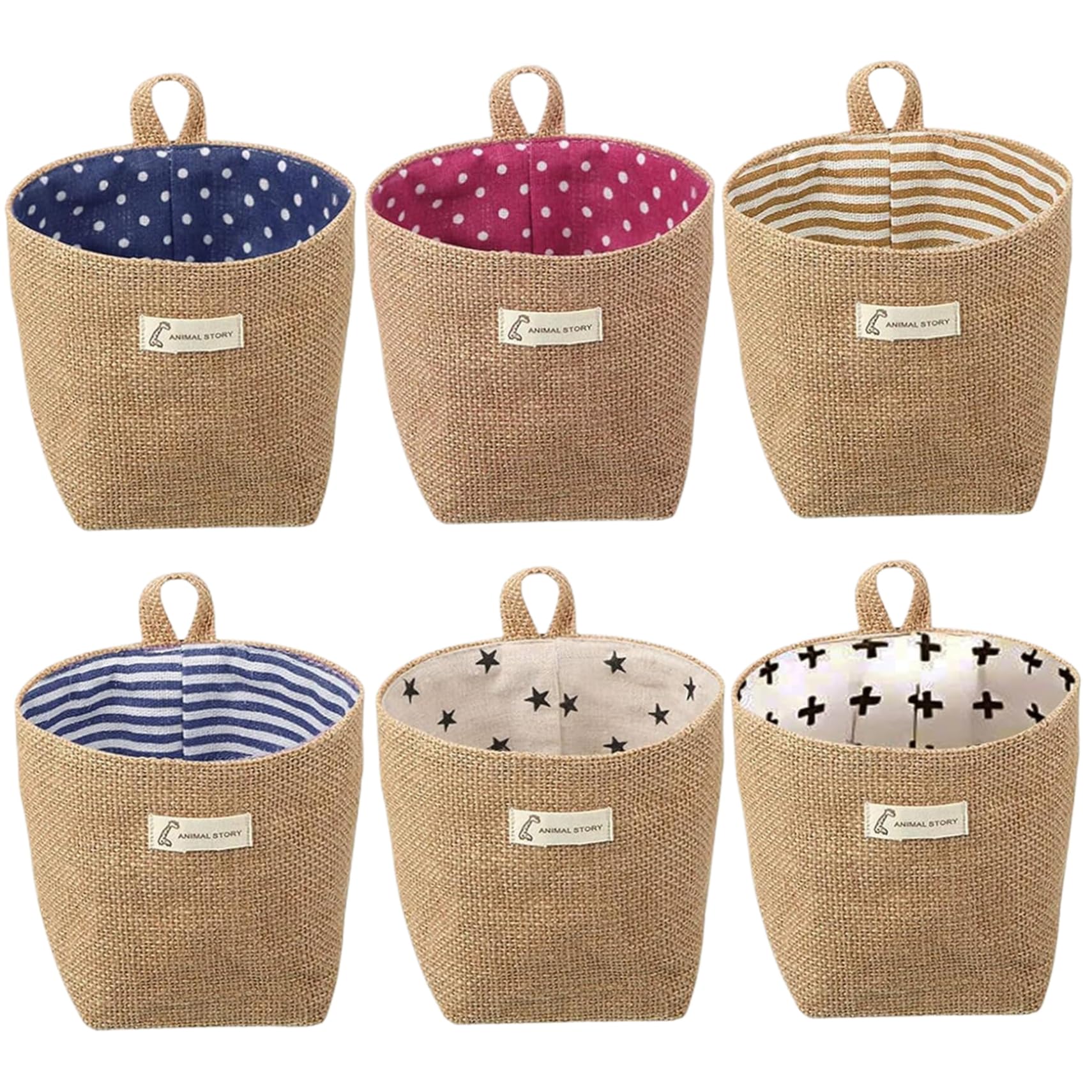 Panier de rangement suspendu en coton et lin pliable pour l'organisation de la maison, lot de 6