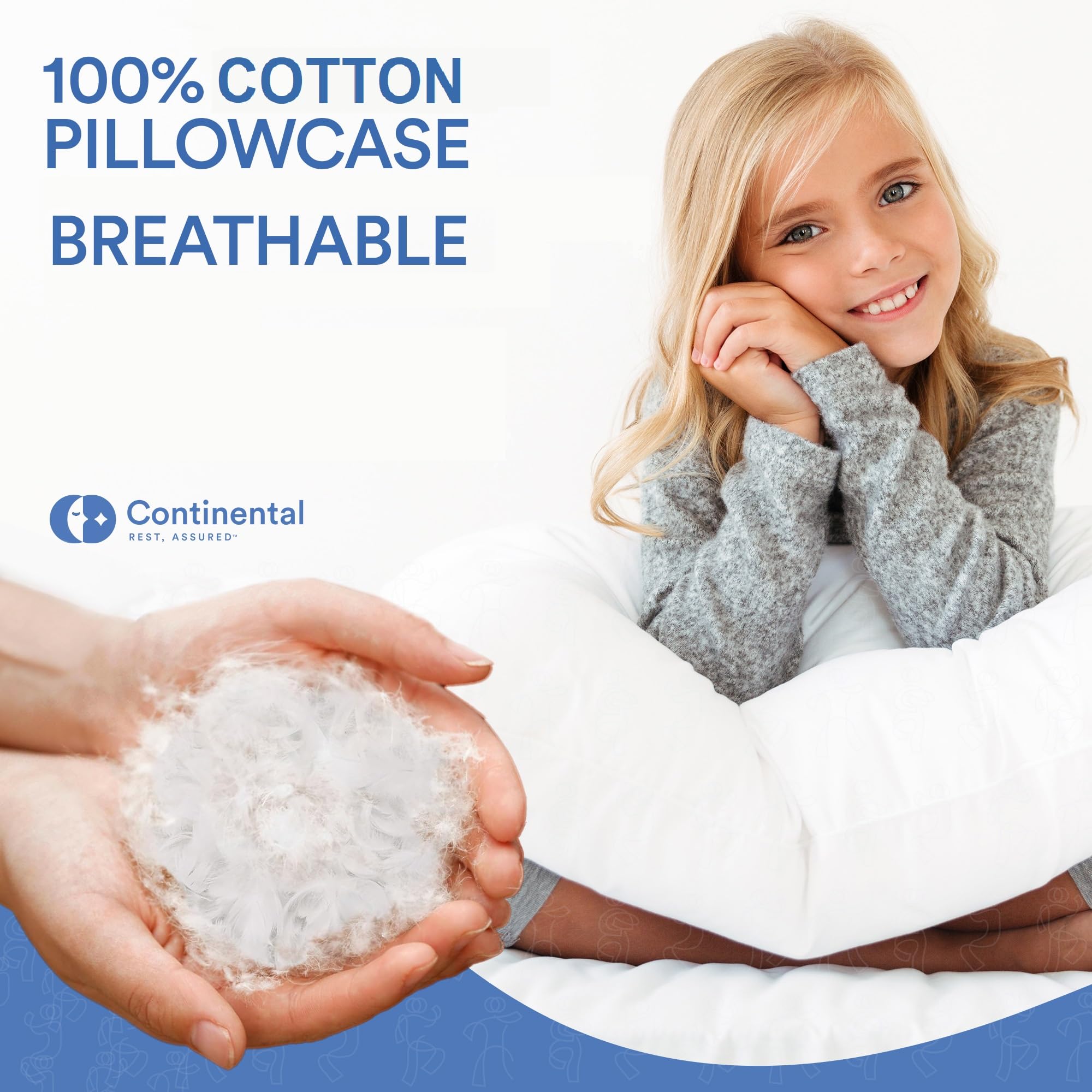 Continental Bedding Almohada 100% plumón de Ganso para niños de 13 x 18 Pulgadas, Potencia de Relleno 550 (13 x 18)