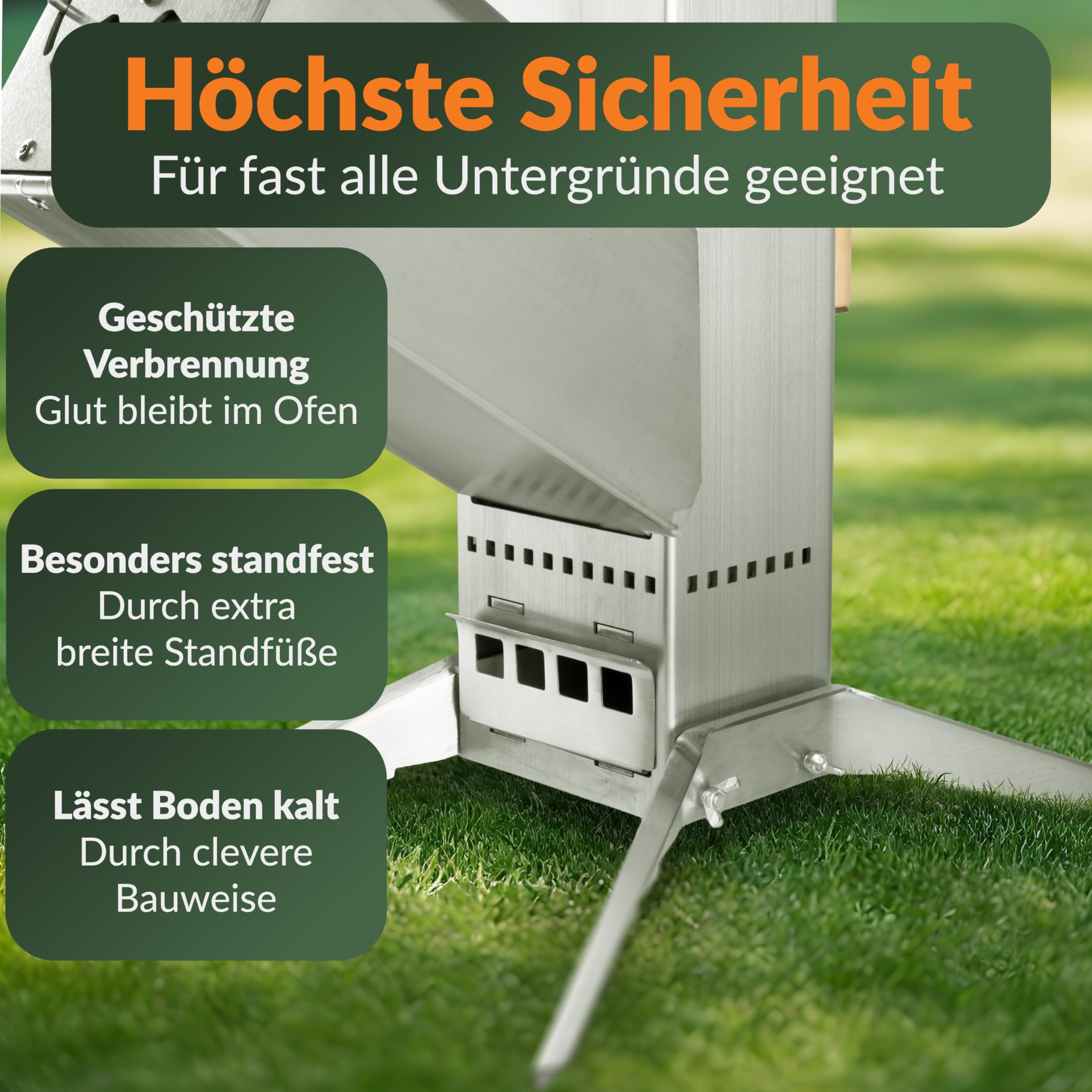 Raketenofen Campinggrill Edelstahl - kochen, braten, grillen - komplett zerlegbar mit Tragetasche- mit Holz oder Kohle befeuerbar