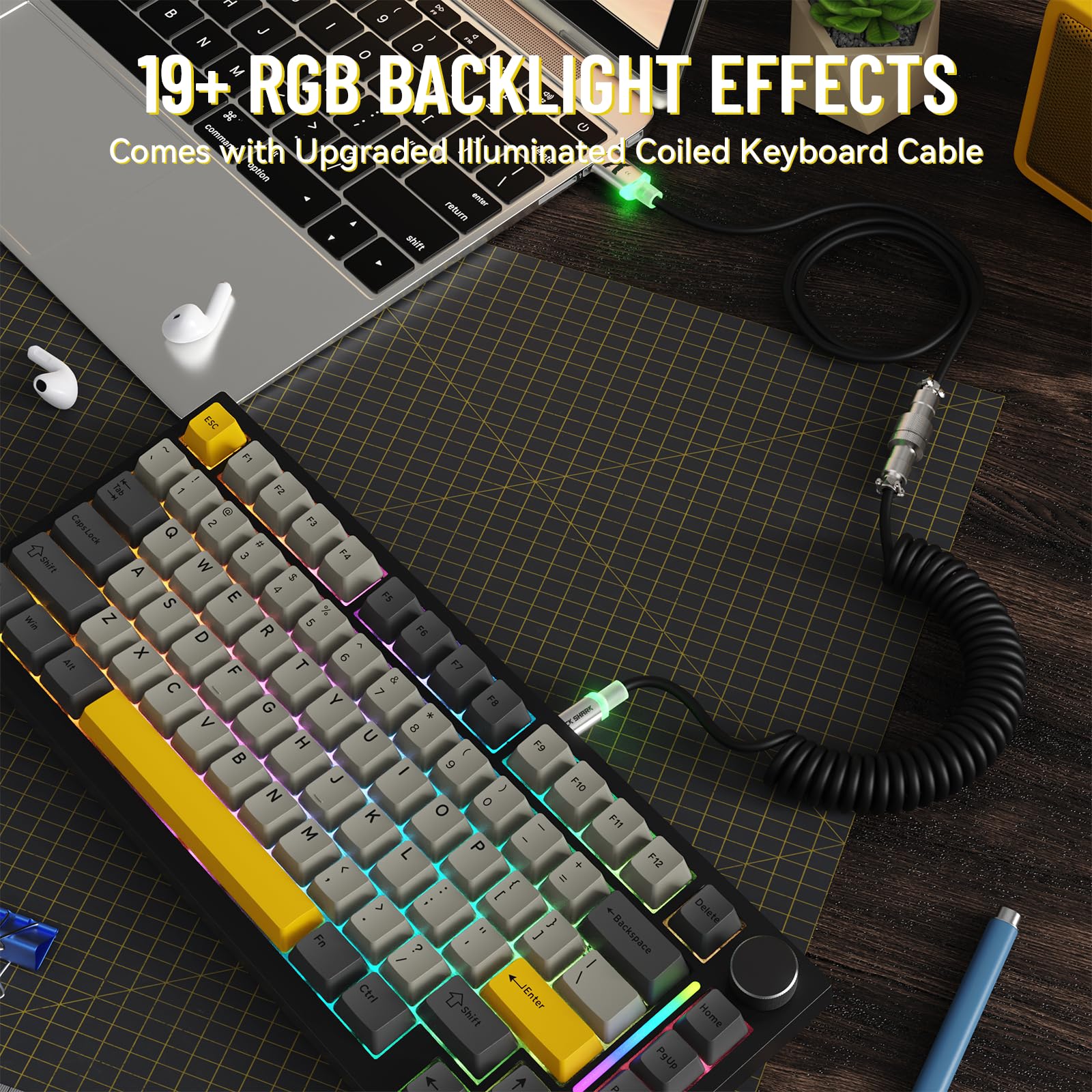 MAMBASNAKE Attack Shark X820 Ultra Tastiera Meccanica da Gioco Wireless 2.4G/BT/Usb C, QWERTY TKL 75% LIGHTSYNC RGB Chroma, TFT Schermo, Gasket Cuscino Foam Hot-swap, Cavo Spirale- Gift Switch/Grigio