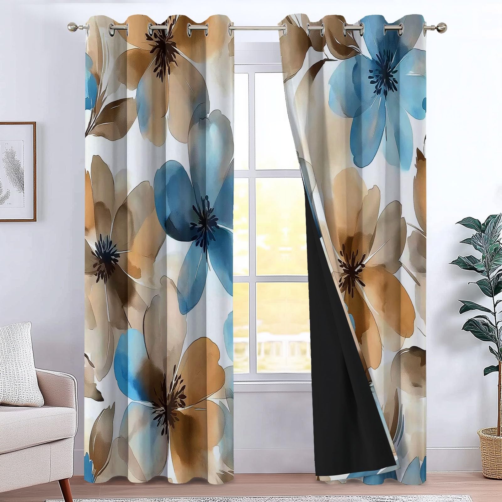 Rideaux opaques à œillets pour salon et salle à manger avec imprimé floral moderne
