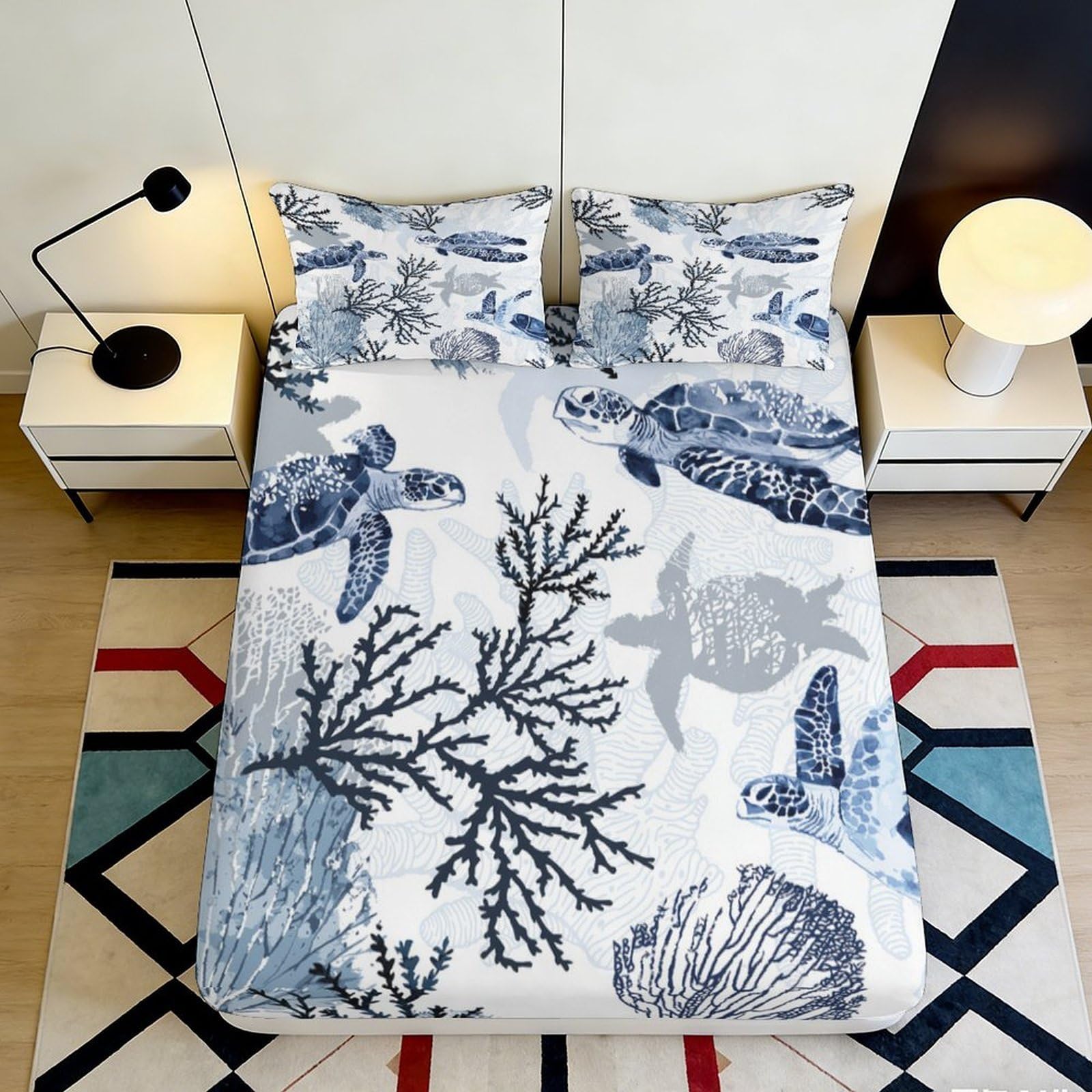 Pnayamiorkfel Style-6 3D Printed Ocean Turtle Fitted Sheet Microfiber Blue Coral Mattress Cover For Bedroom Dorm Home Decor Easy Care 90X200x25cm