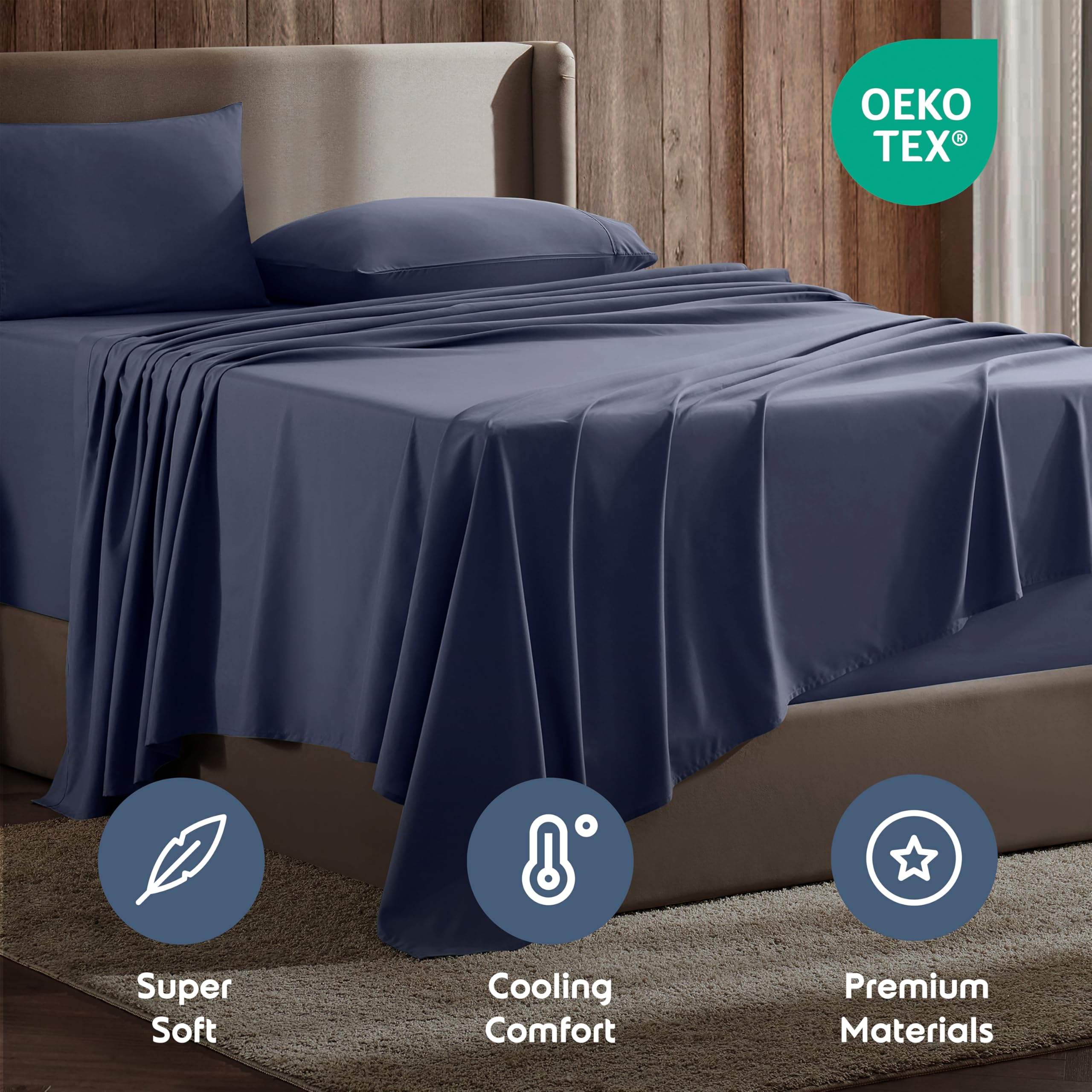 Nestl Split King Bed Sheet Set - Navy Blue - 5-Piece Deep Pocket — product photo