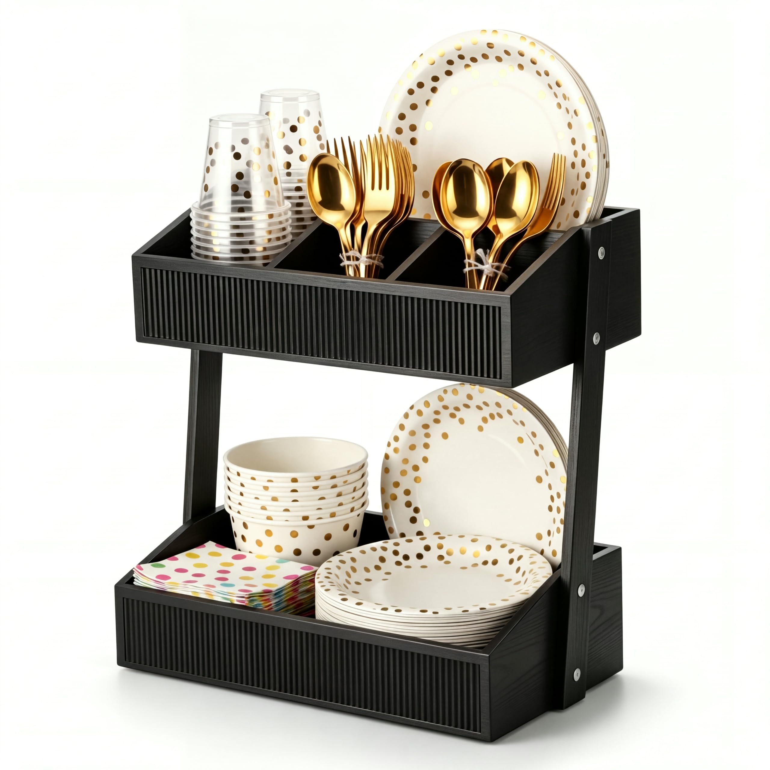 Photo 1 of Novabright 2 Tier Paper Plate & Utensil Organizer (Black)
