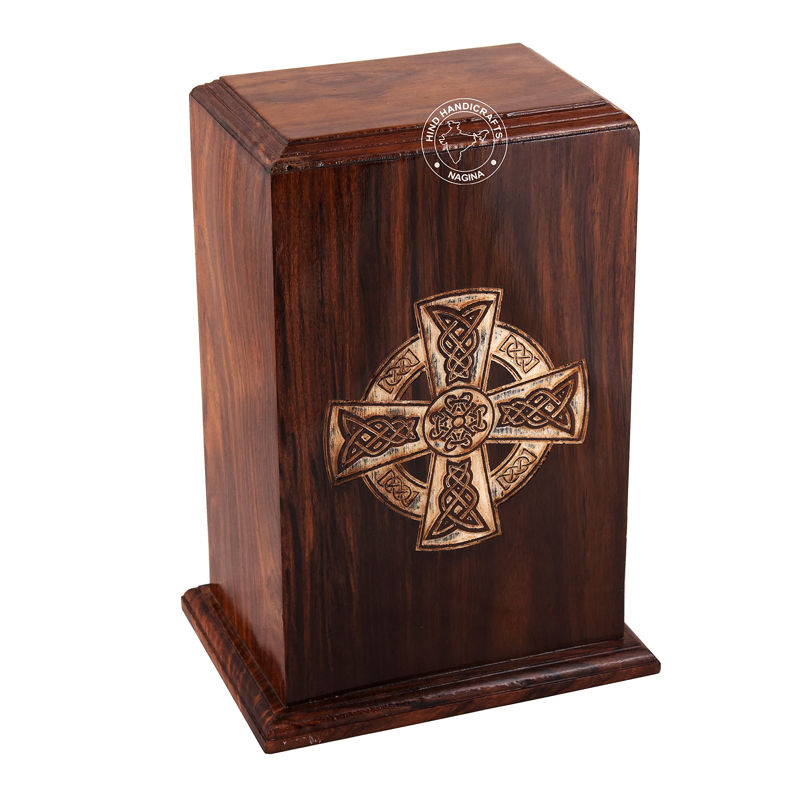 Urna de cremación de madera de palisandro para cenizas humanas, caja de almacenamiento de cenizas funerarias para adultos, diseño de cruz celta, urna conmemorativa de entierro de 250