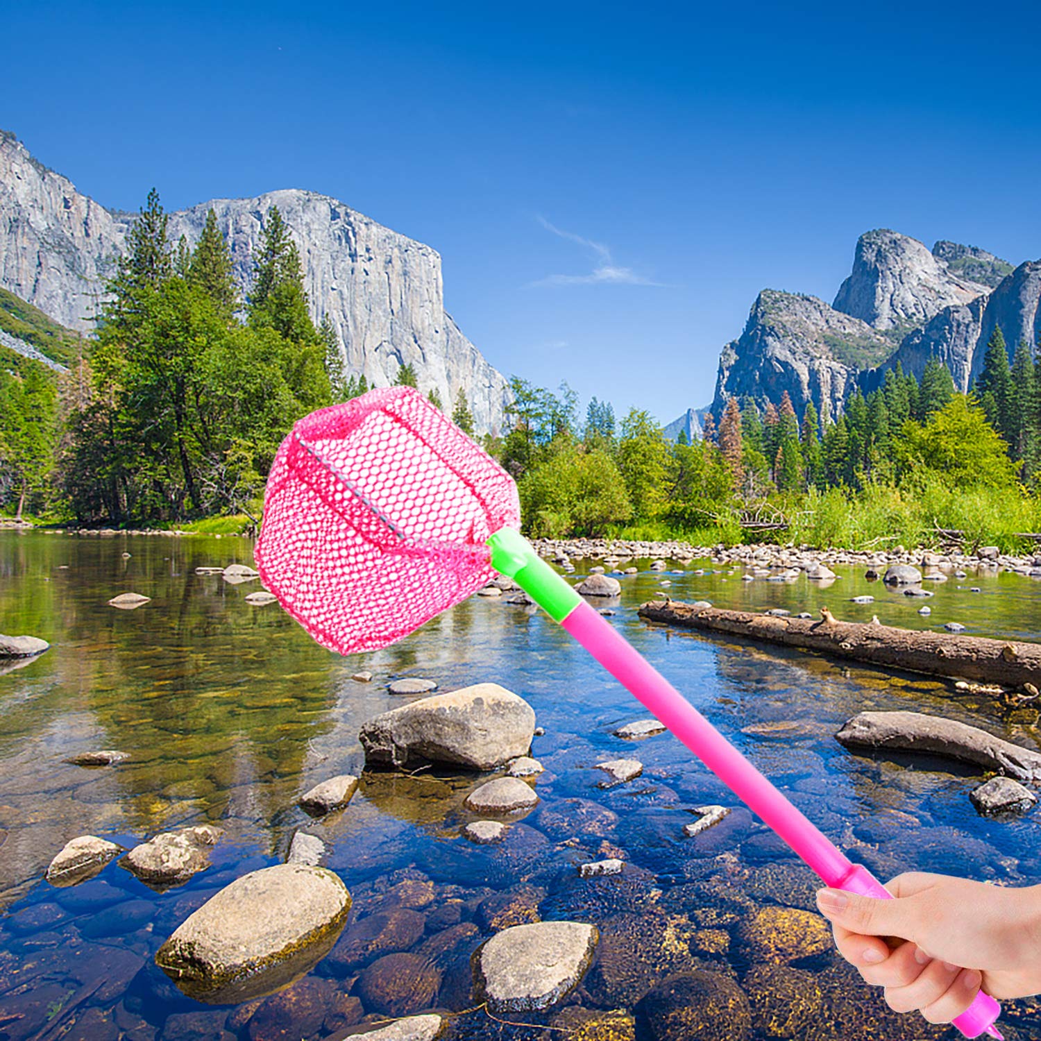 4 Pieces Fishing Net Catching Bug Fish Butterfly Nets Beach Toys for Kids Outdoor Playing (Orange, Rose Red) : Toys & Games